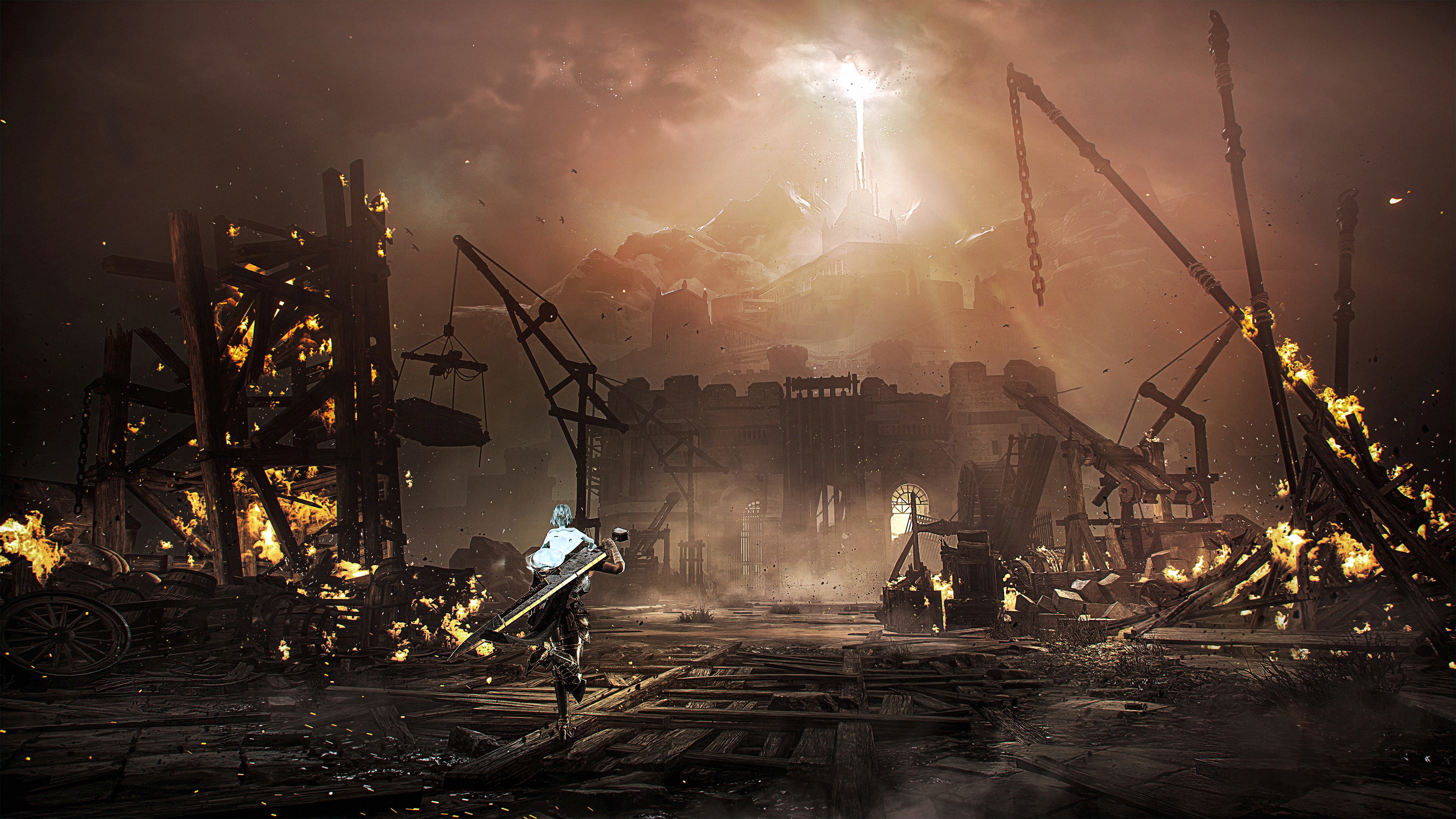 4K Soulstice: Lana and Briar in a burning city HD Wallpaper