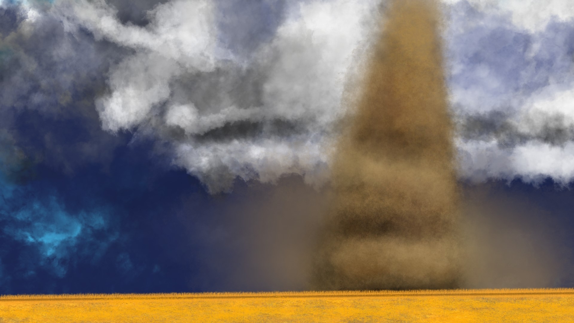 Tornado over a golden field with stormy clouds HD Wallpaper