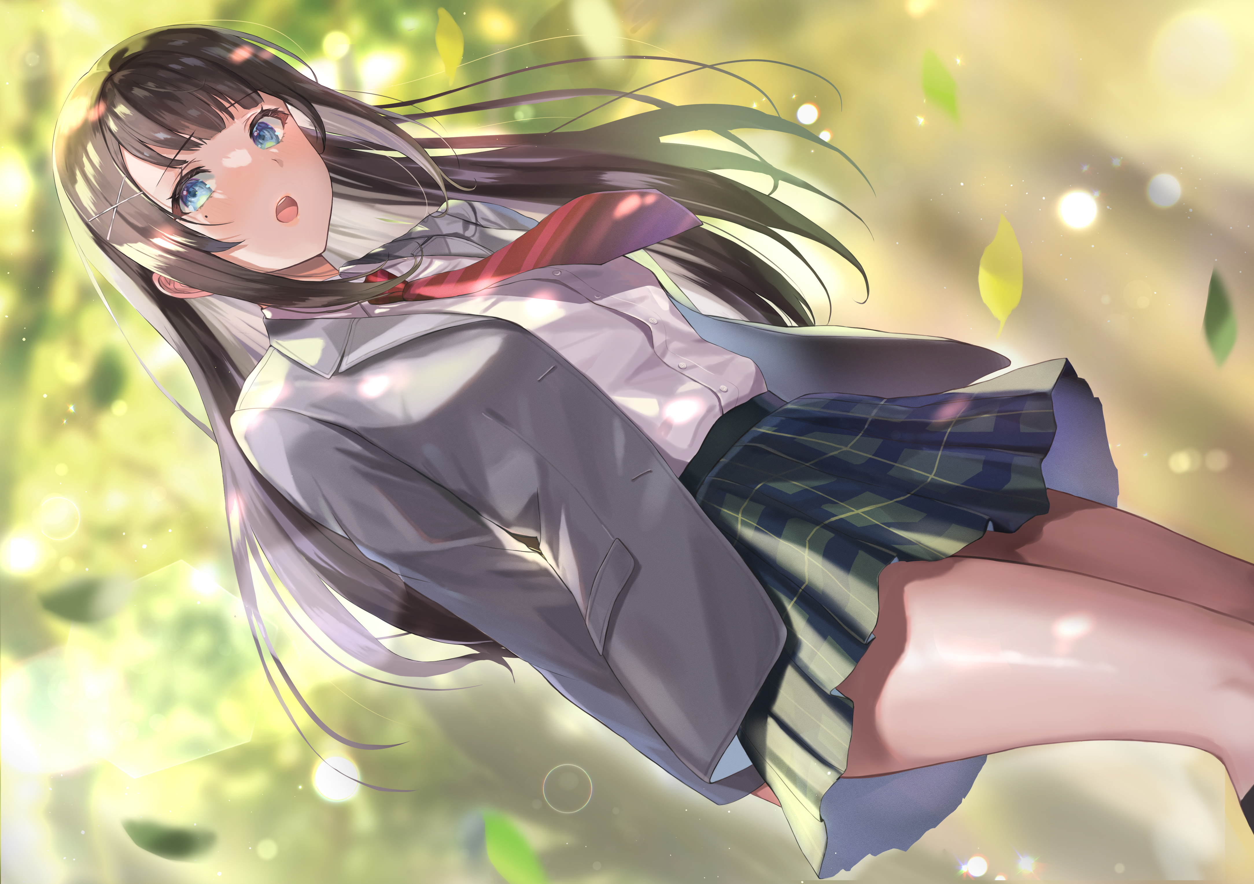 Anime girl with long hair and blue eyes in school uniform HD Wallpaper