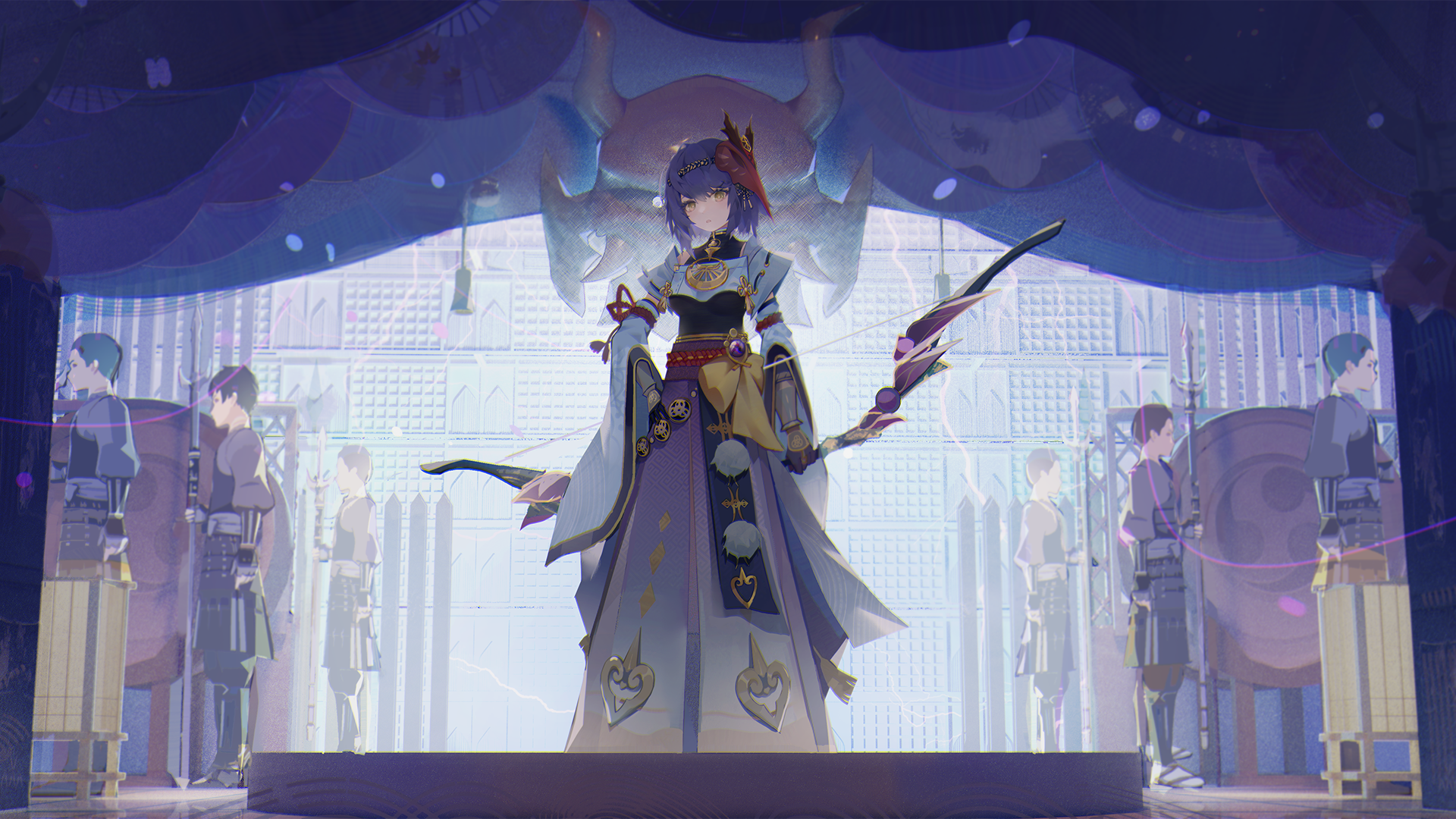 Kujou Sara from Genshin Impact with bow HD Wallpaper
