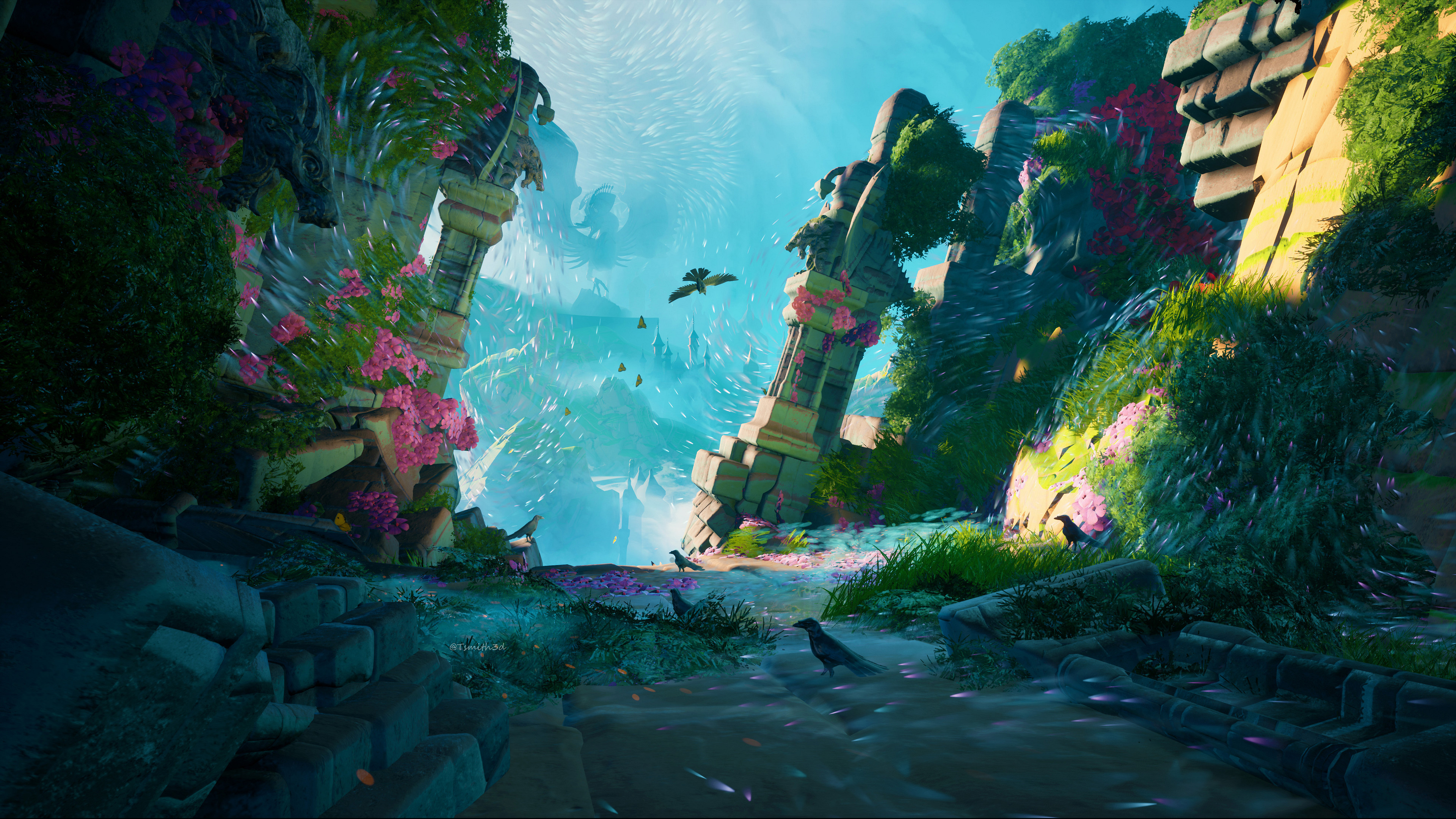 4K digital art landscape with birds HD Wallpaper