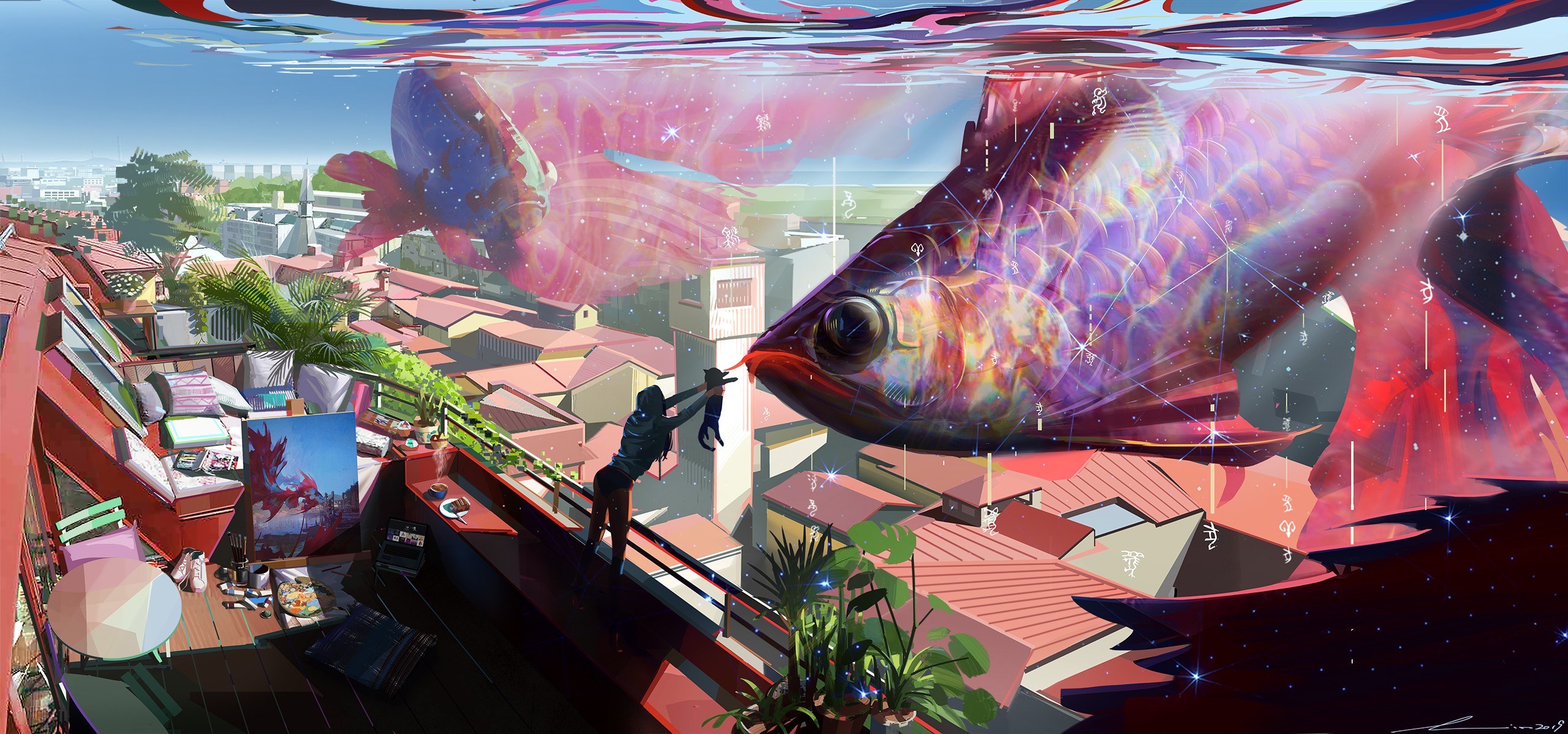 fish, artwork, fantasy art HD Wallpaper