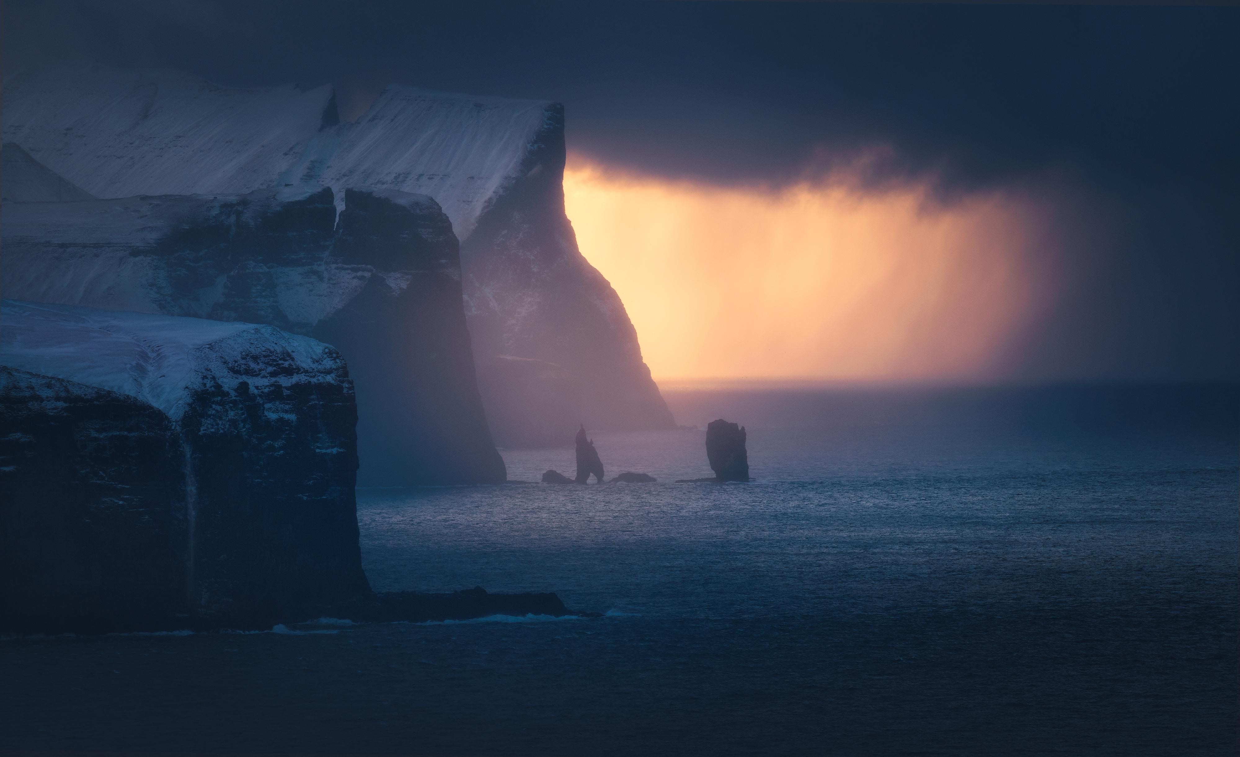 4K, cliff, sea, Faroe Islands, coast HD Wallpaper