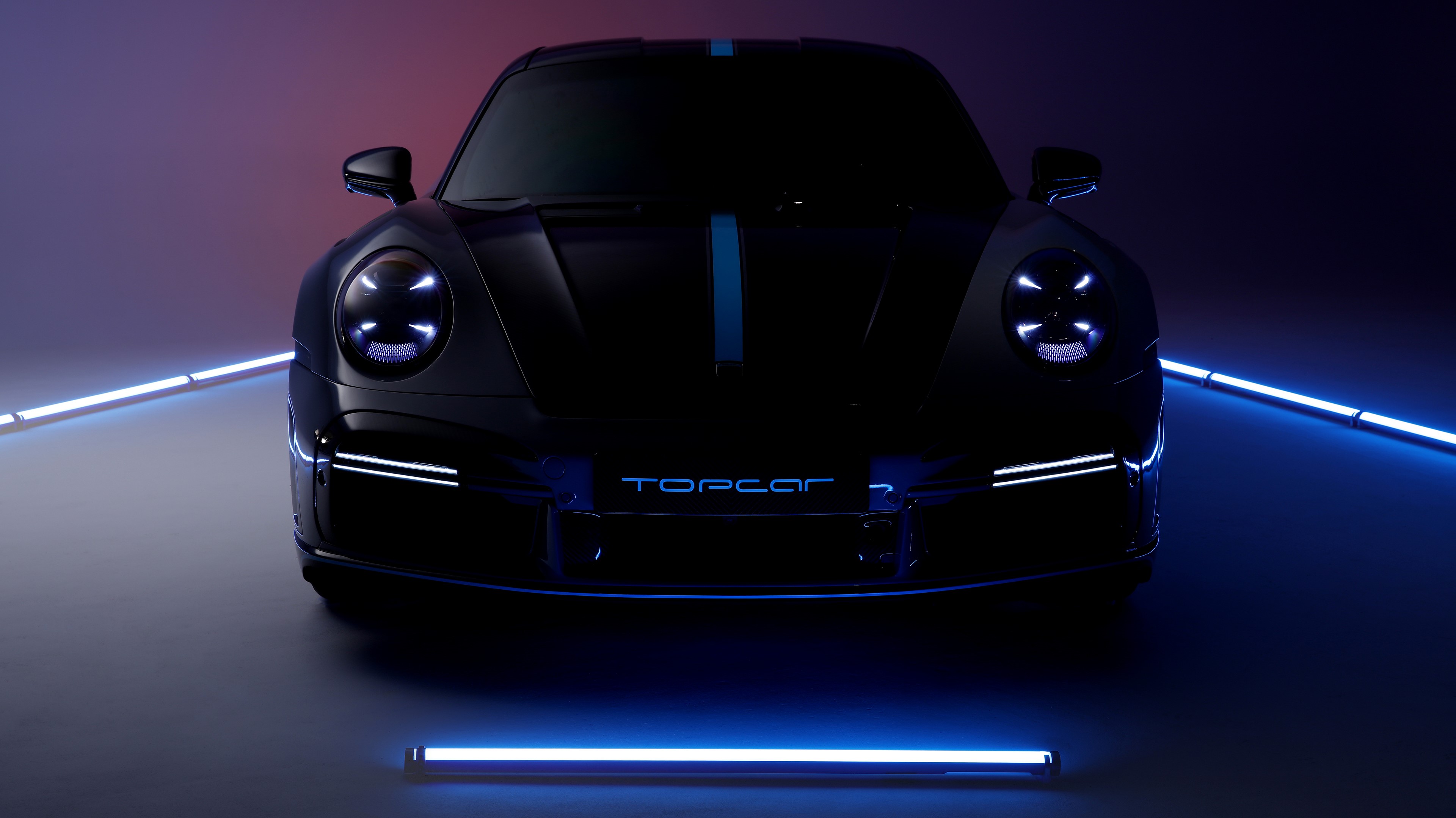 4K, grey cars, Porsche 911, neon, Porsche, TopCar, vehicle, sports car, Porsche 992, low light, car HD Wallpaper