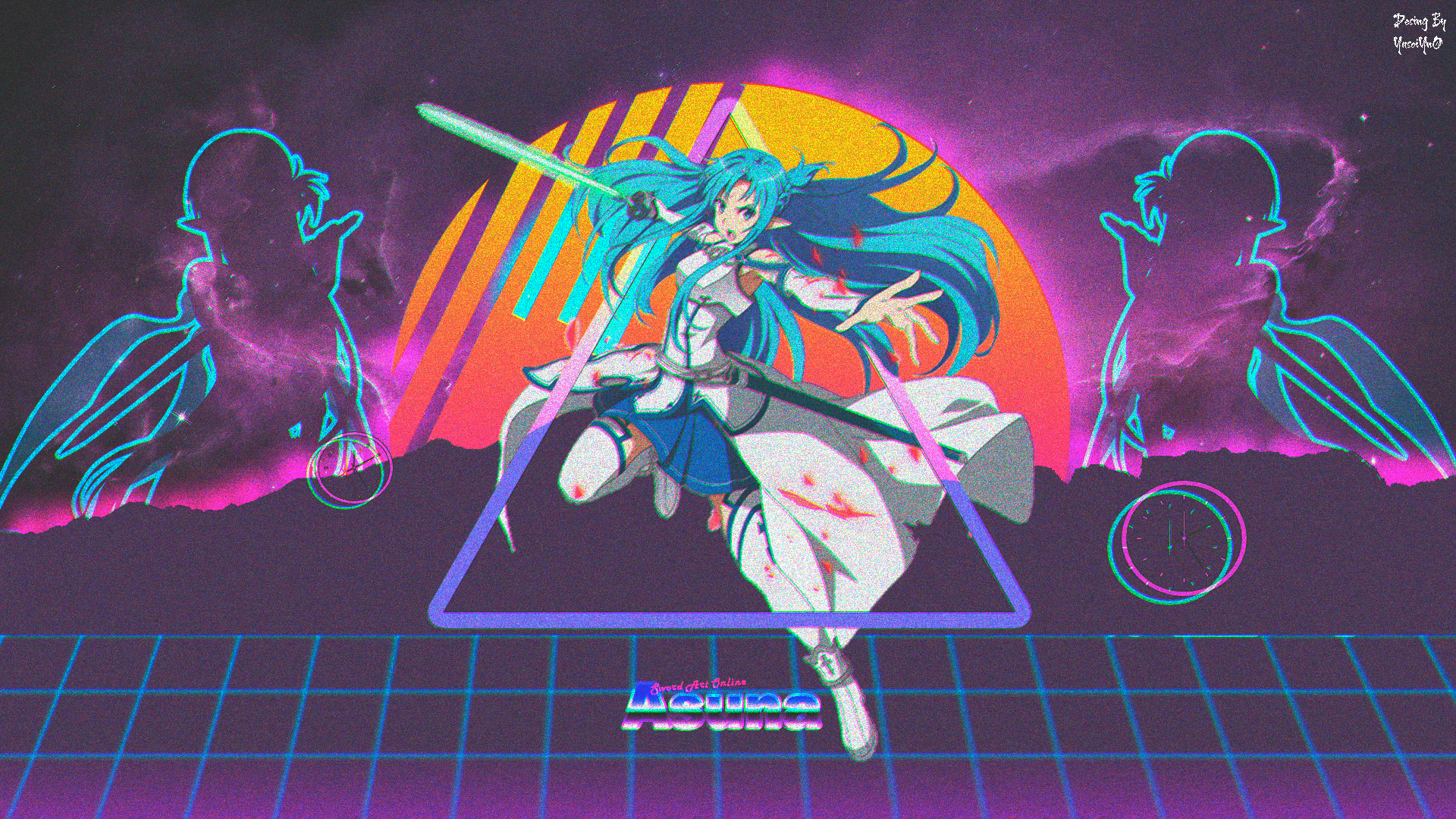 Sword Art Online, retro style, picture-in-picture, anime girls, Yuuki Asuna HD Wallpaper