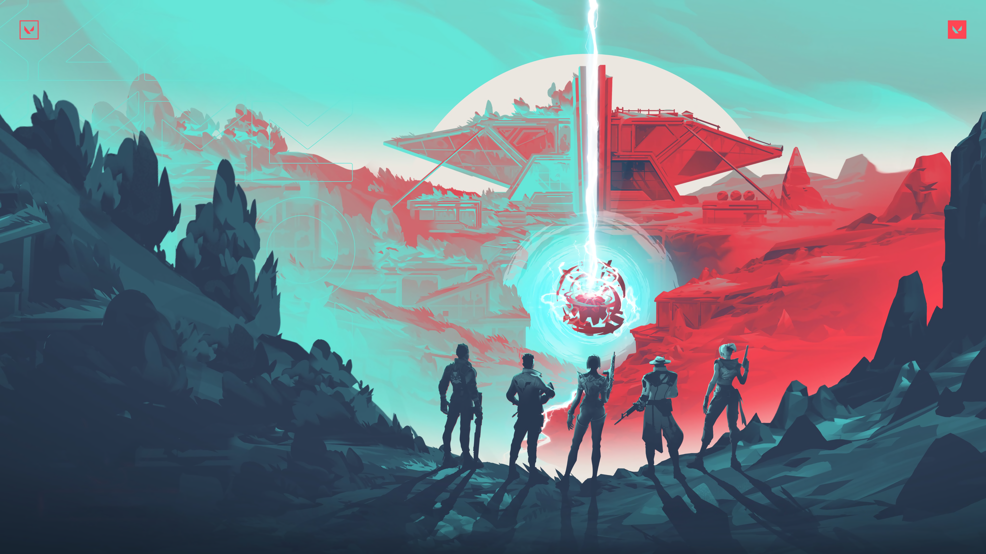 4K, red, video game art, Valorant, cyan HD Wallpaper