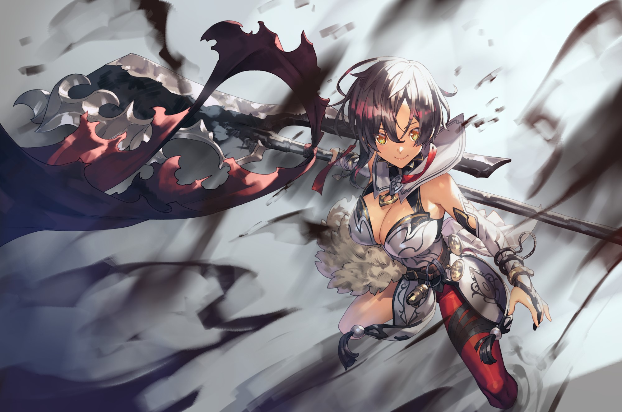 yellow eyes, anime girls, short hair, weapon HD Wallpaper