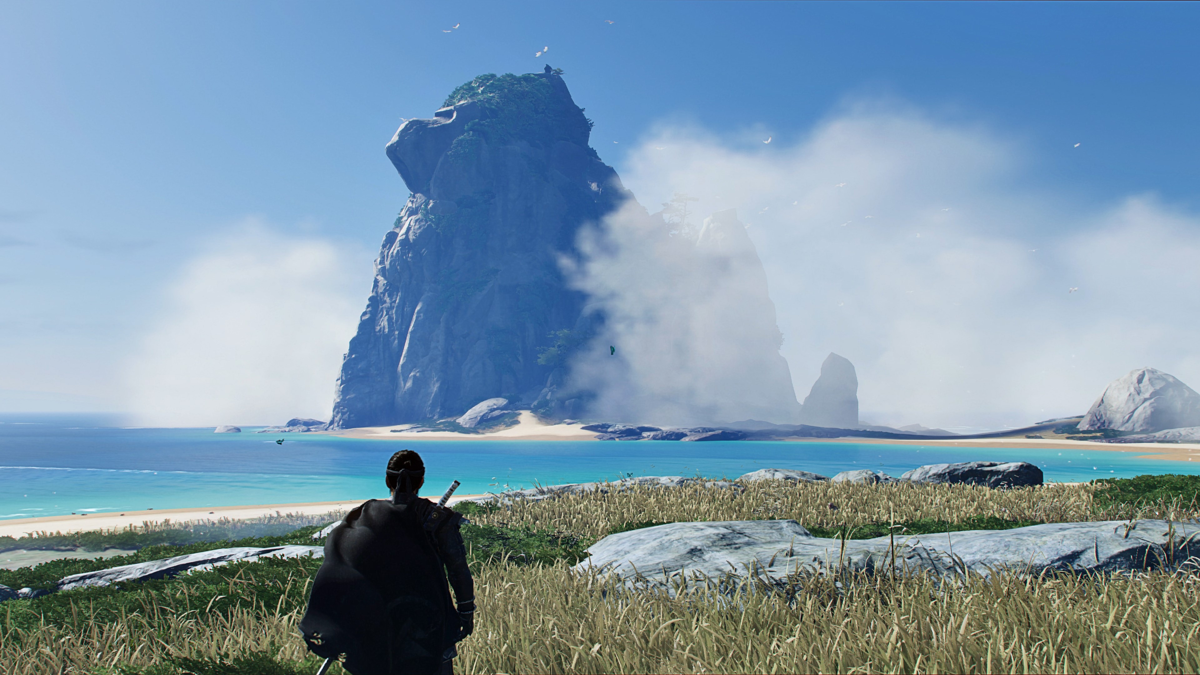 4K, Jin Sakai, video games, landscape, Playstation 5, Ghost of Tsushima, rock, screen shot, PlayStation 4, 4K HD Wallpaper