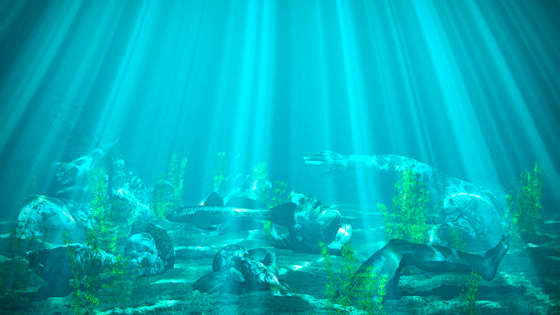 3D graphics, sculpture, render, rendering, CGI, digital art, algae, underwater HD Wallpaper