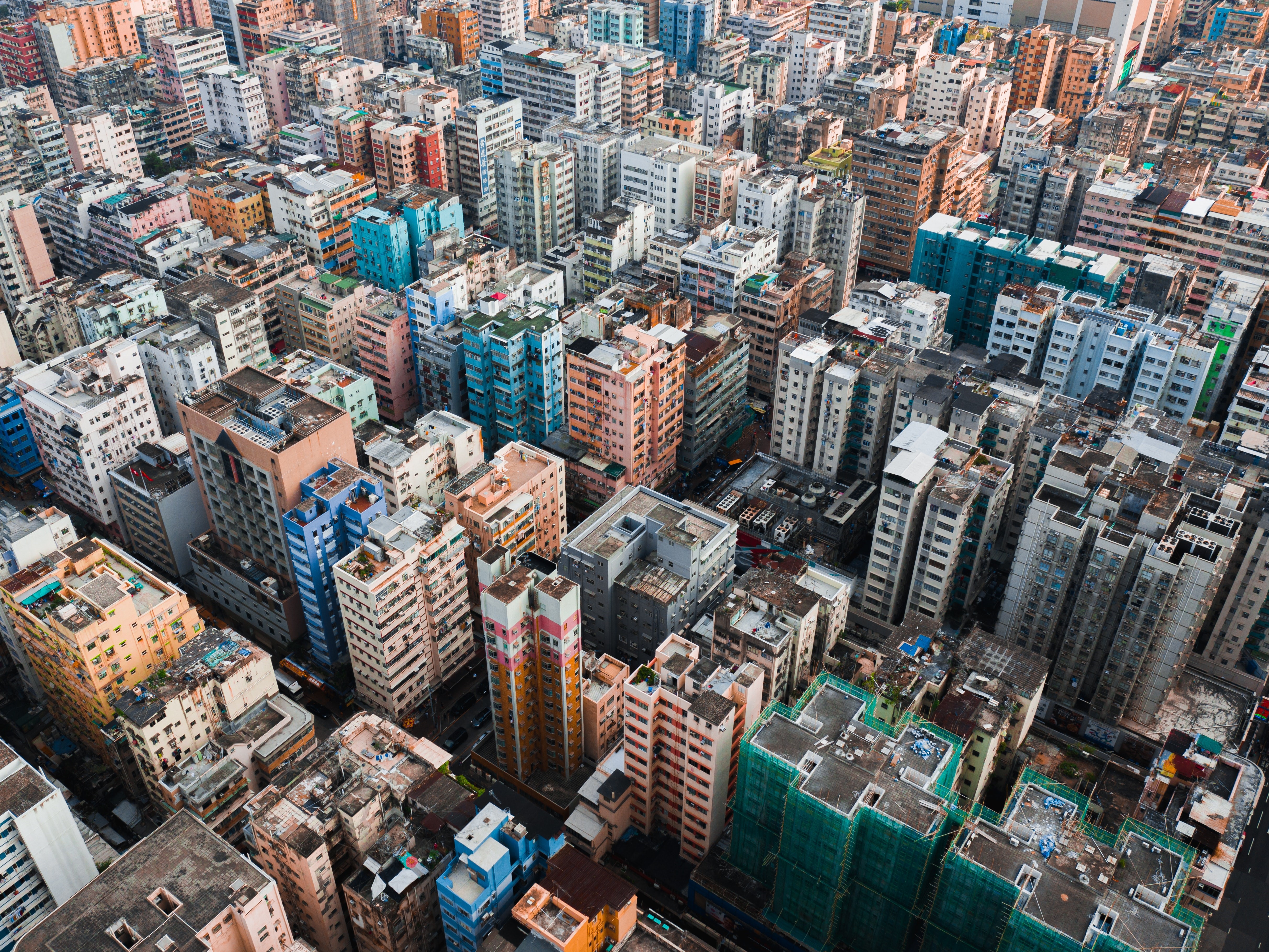 4K, aerial view, Hong Kong, rooftops, building HD Wallpaper
