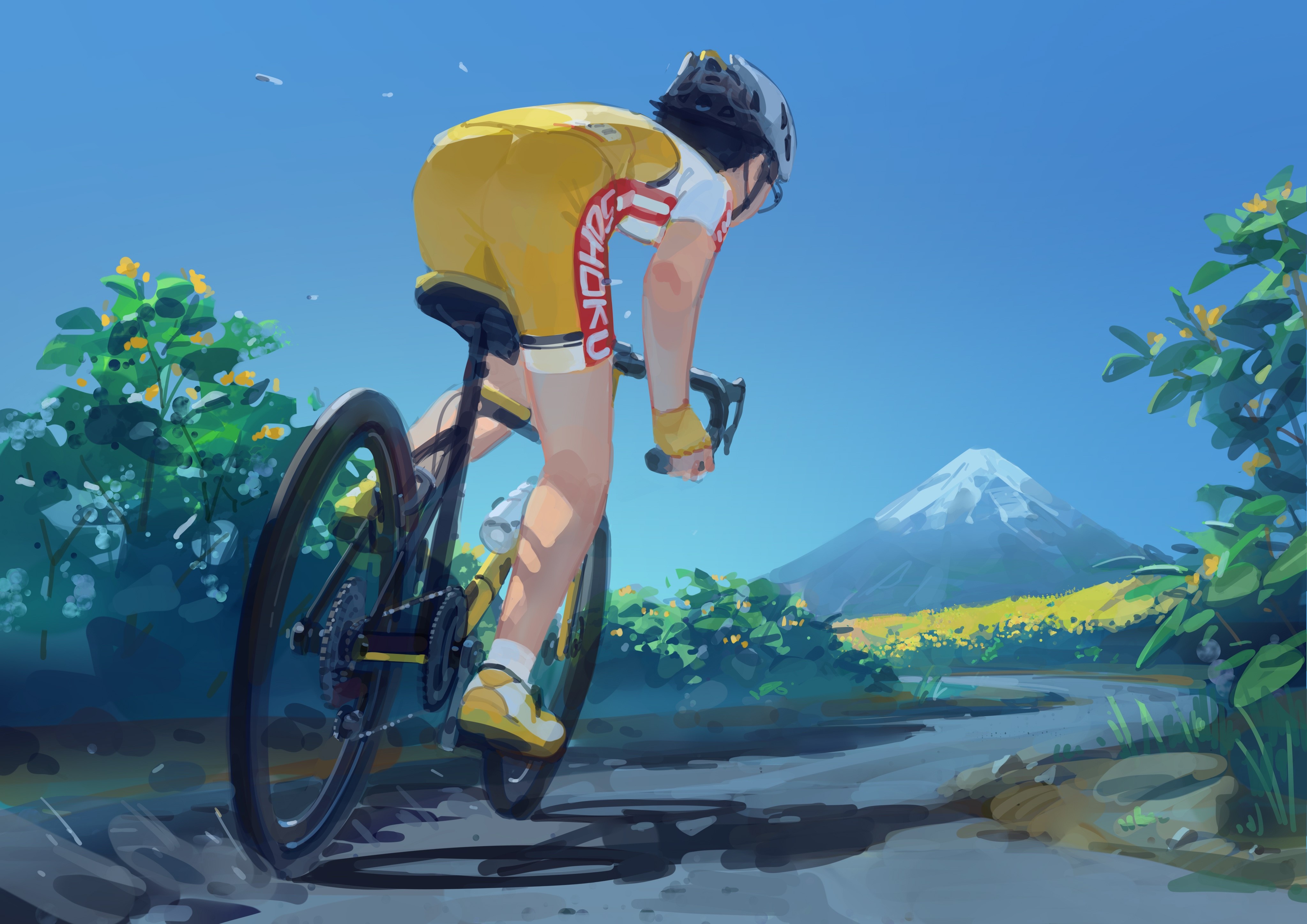 4K, mountains, bycicle, sport, ddal, cycling, artwork HD Wallpaper