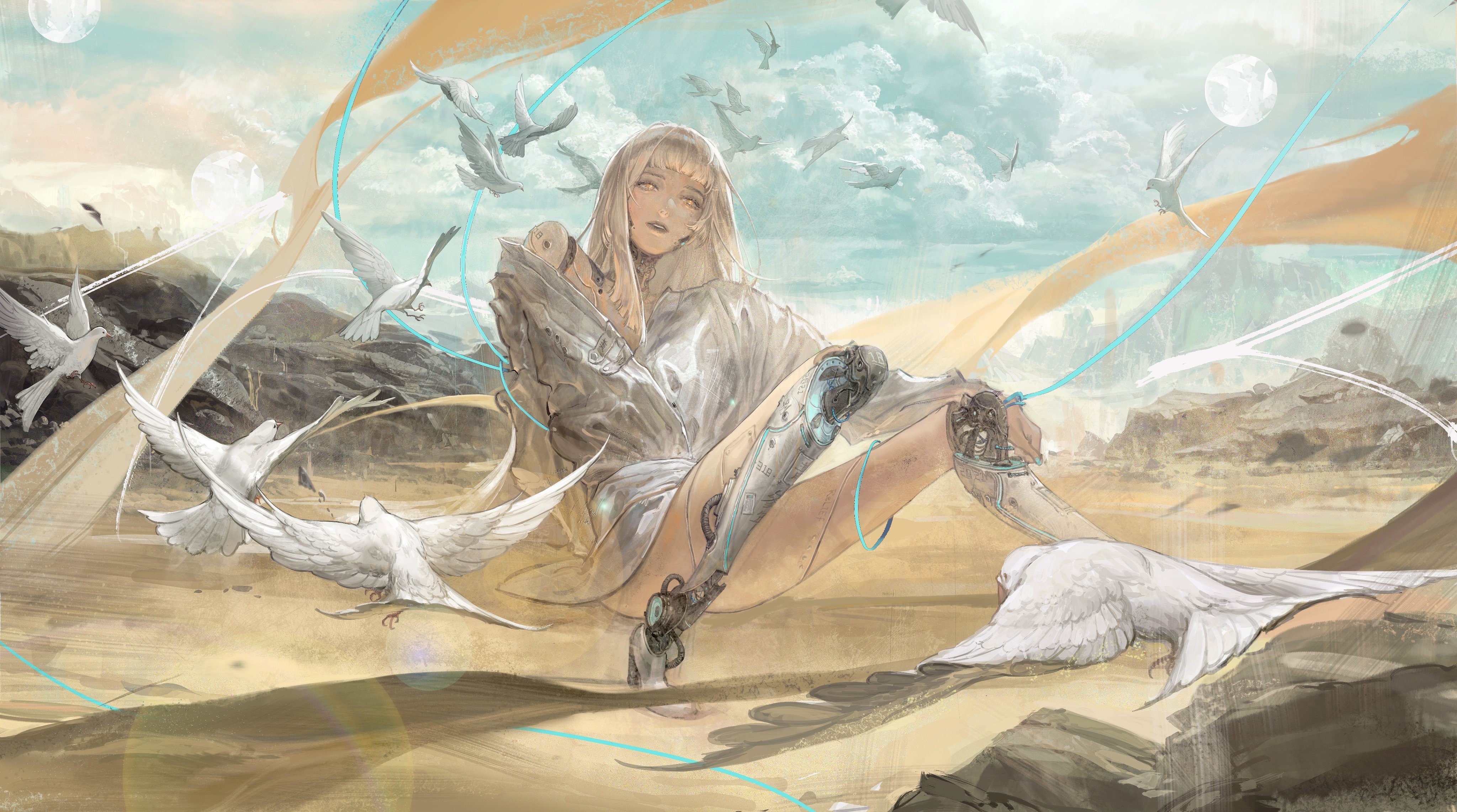4K, anime girls, cyborg, science fiction HD Wallpaper