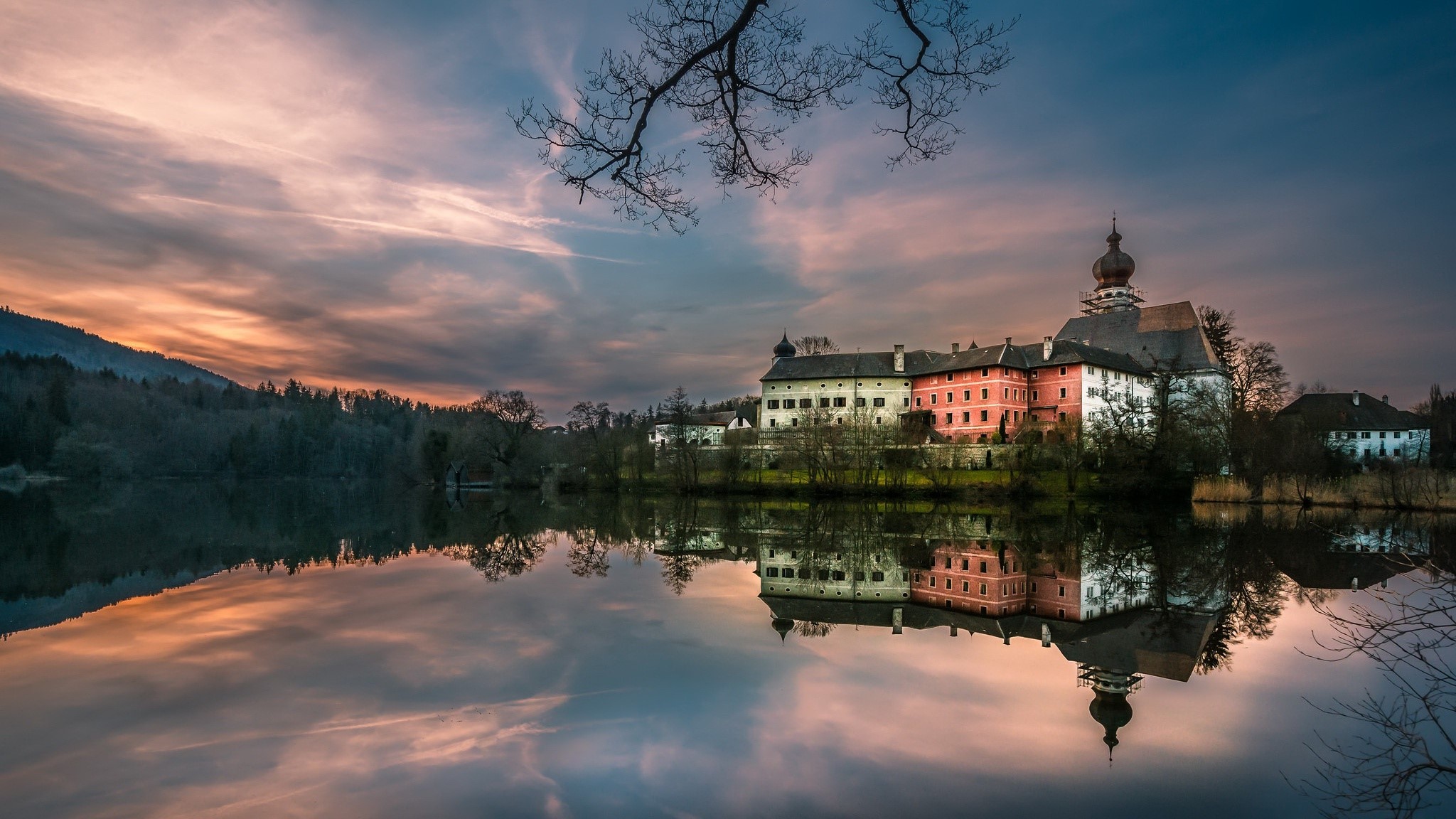 monastery, sky, outdoors, water, Germany, reflection HD Wallpaper