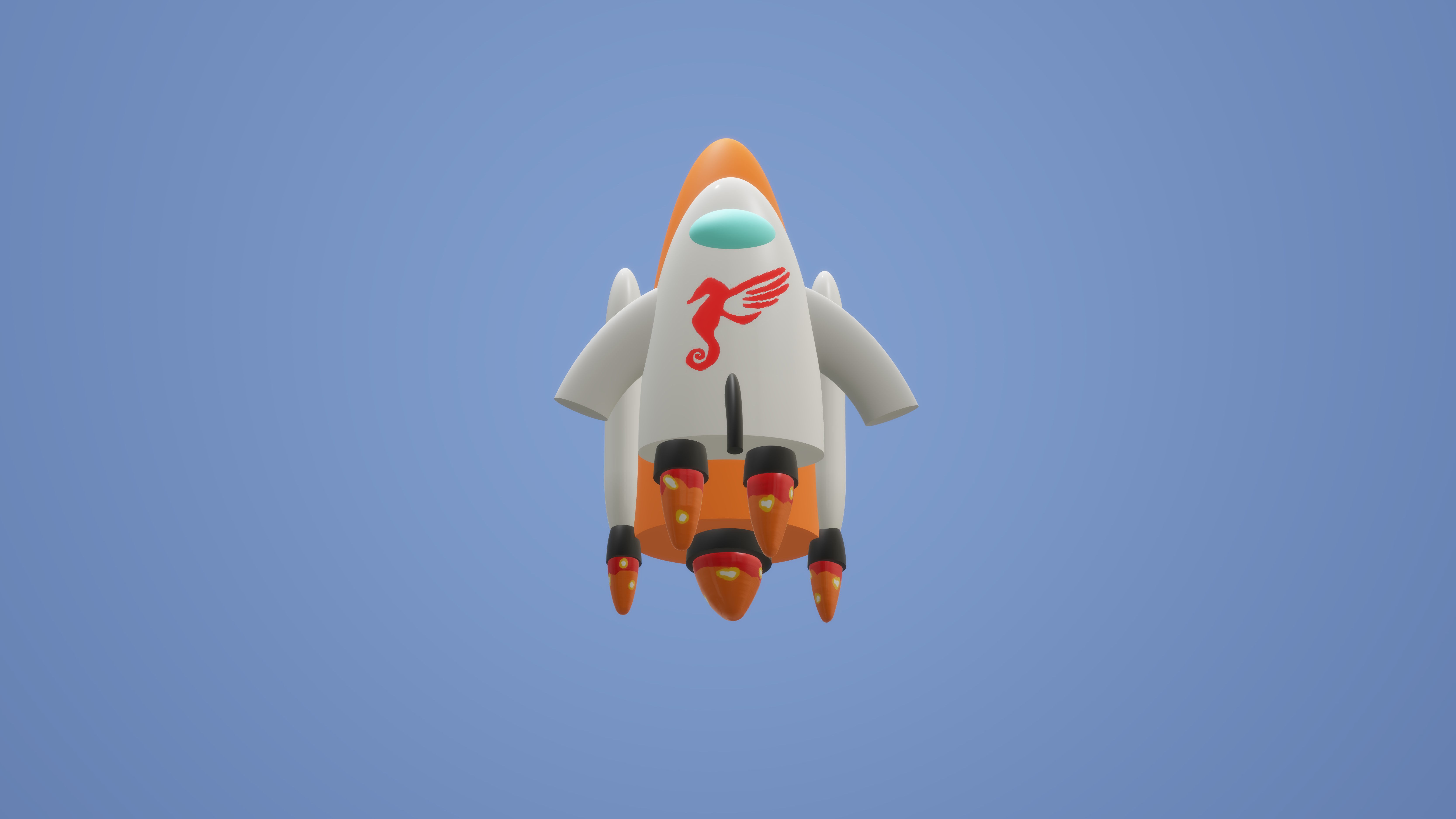 3D cartoon rocket ship with seahorse logo HD Wallpaper