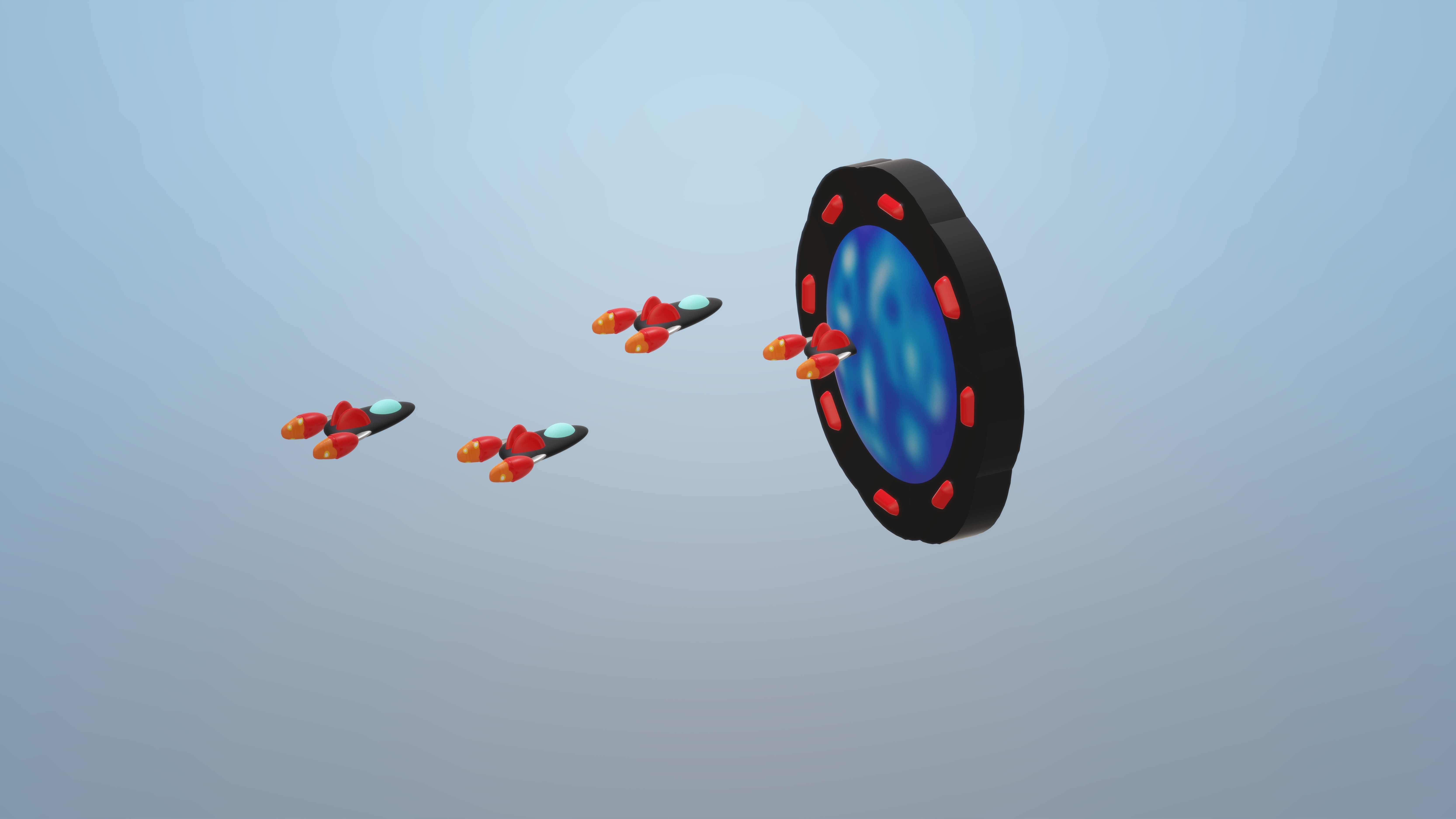3D Stargate with spaceships HD Wallpaper