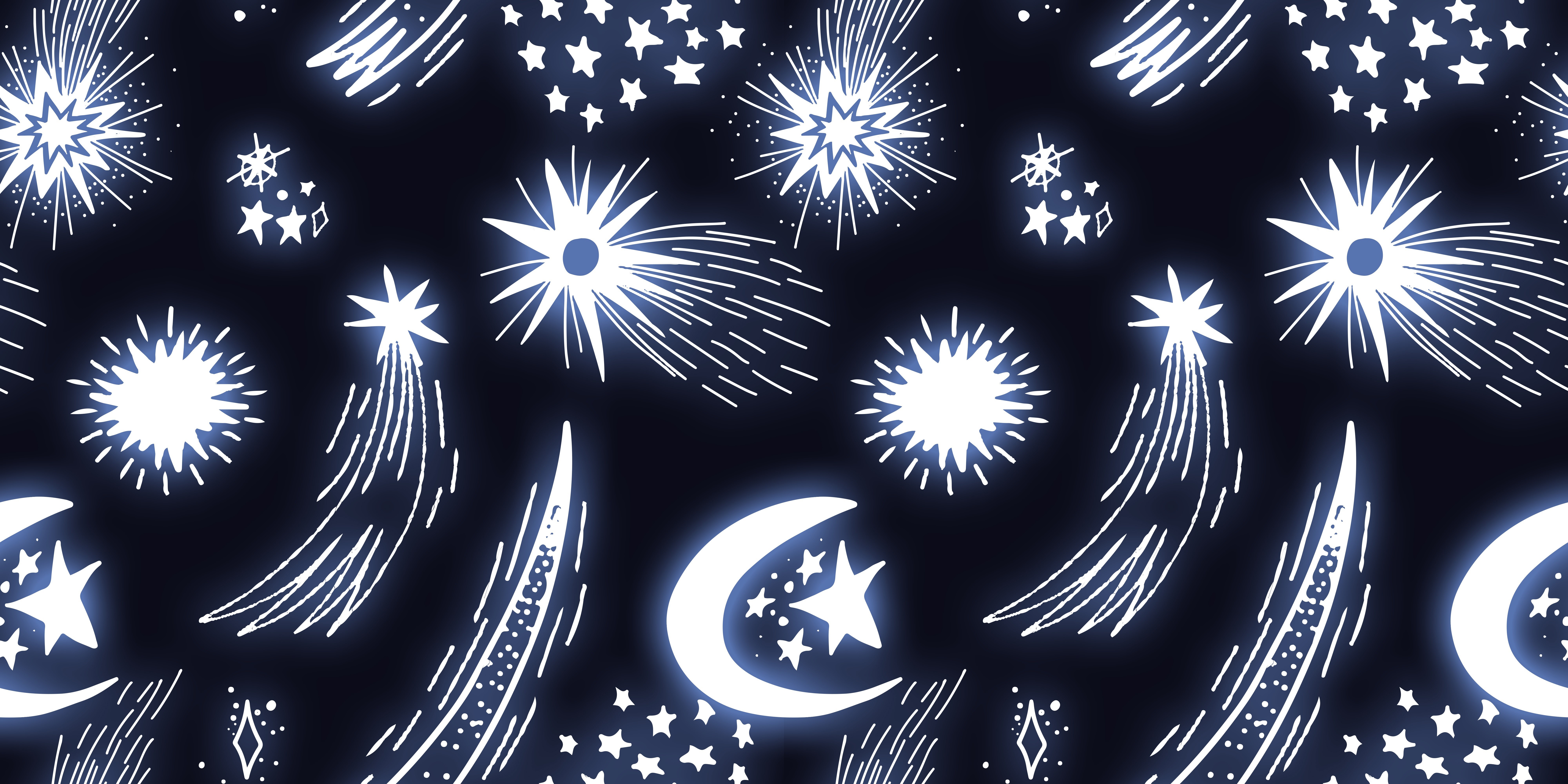 4K, blue, stars, lights, space, pattern, sky, digital art, dark, vector, artwork, comet, Moon, abstract, shiny HD Wallpaper