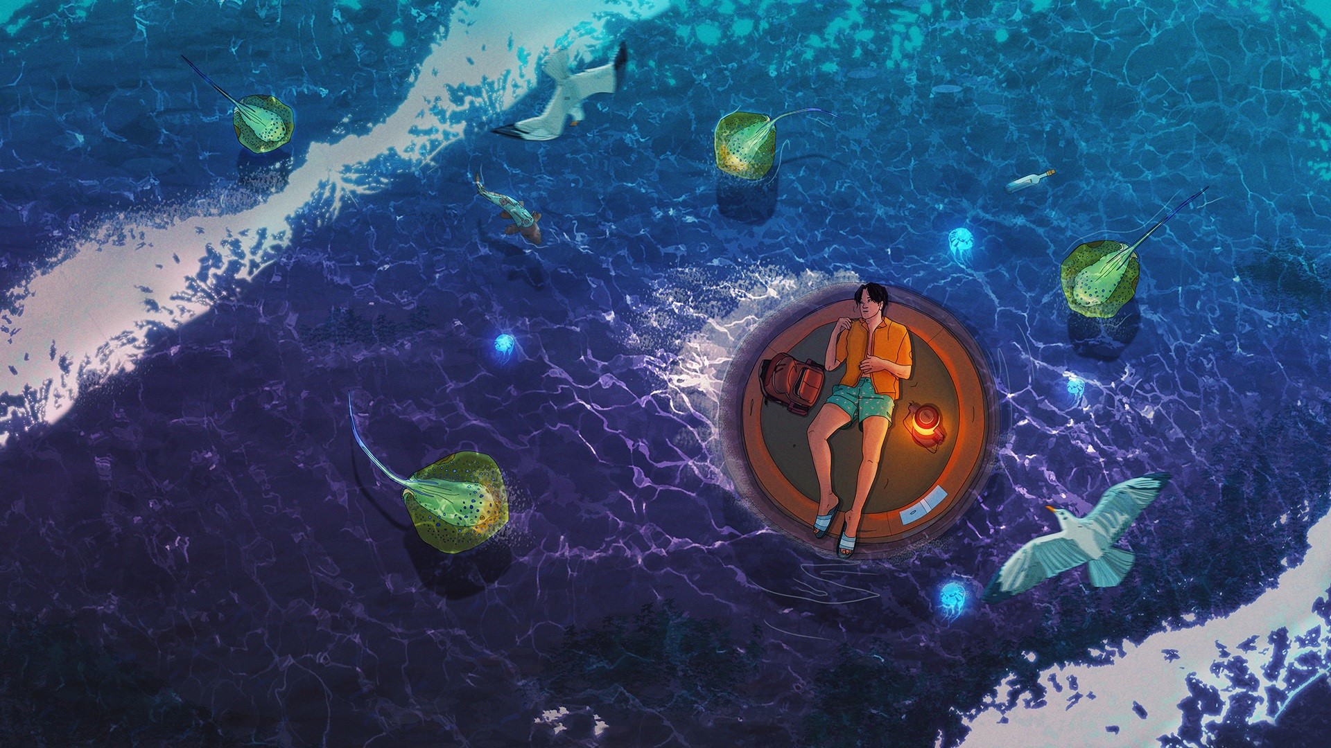 Stingray, sea, artwork HD Wallpaper