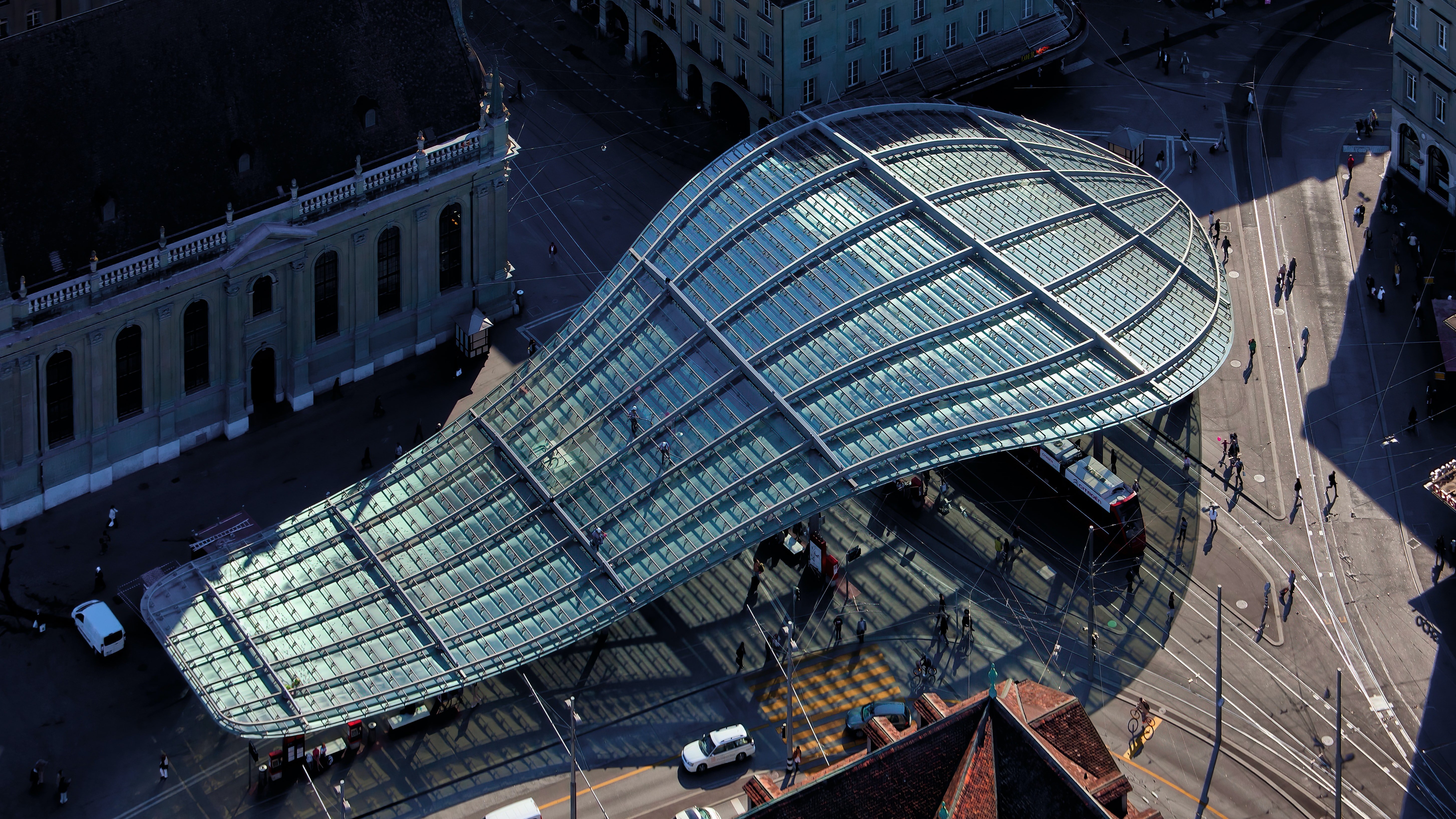 4K, aerial view, architecture, train station HD Wallpaper