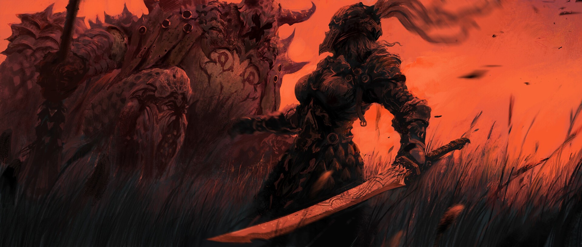 orange, artwork, warrior girls, digital art HD Wallpaper