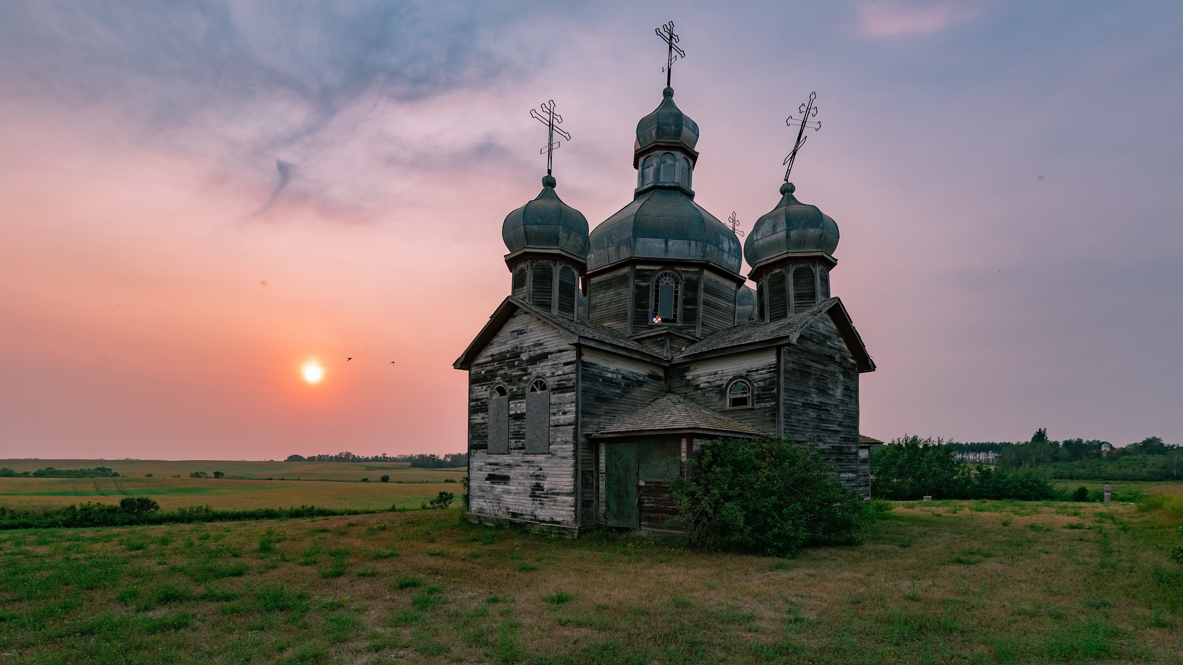 4K, outdoors, Sun, landscape, sky, church HD Wallpaper