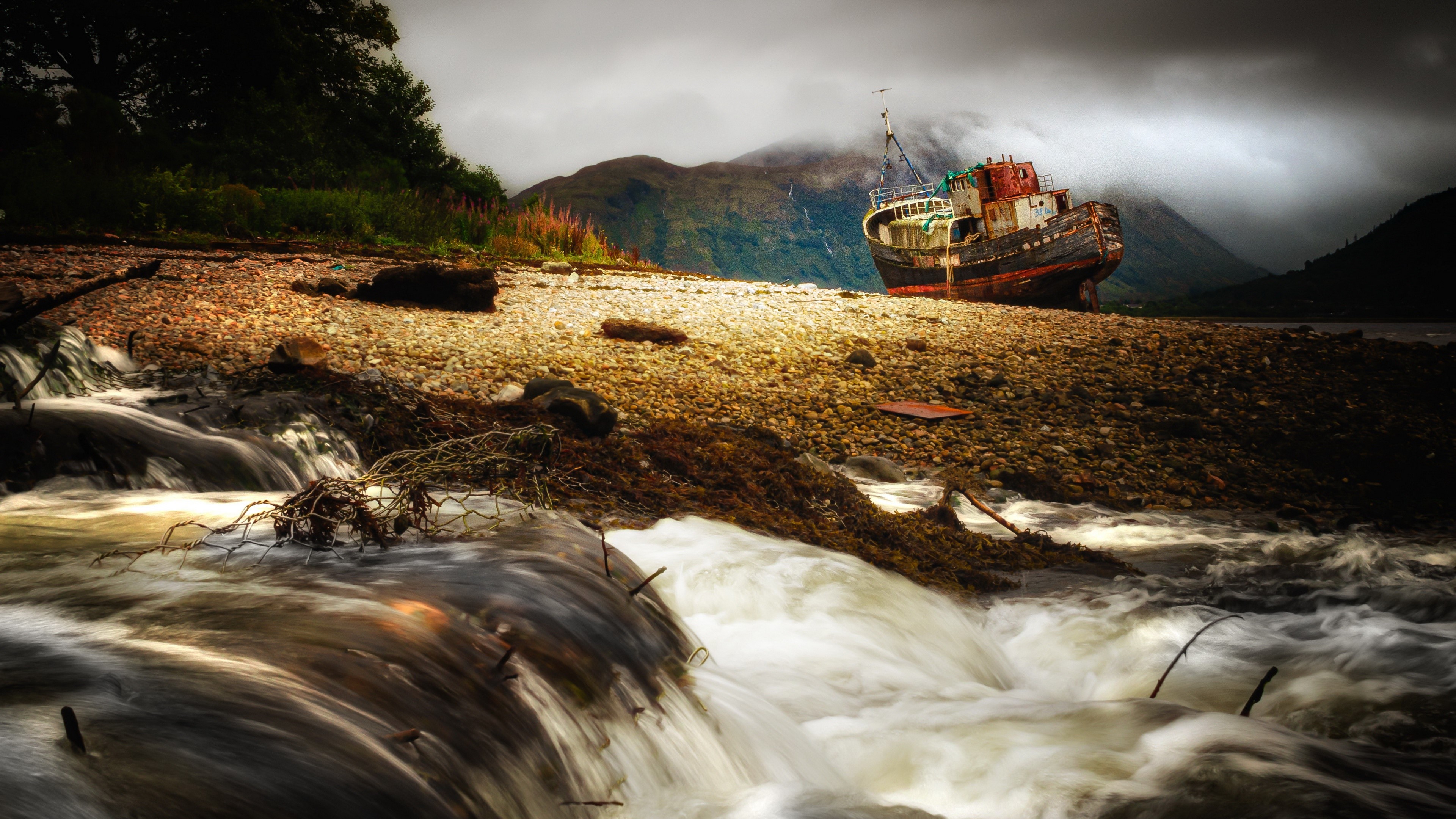 4K, vehicle, ship, outdoors, creeks, landscape HD Wallpaper