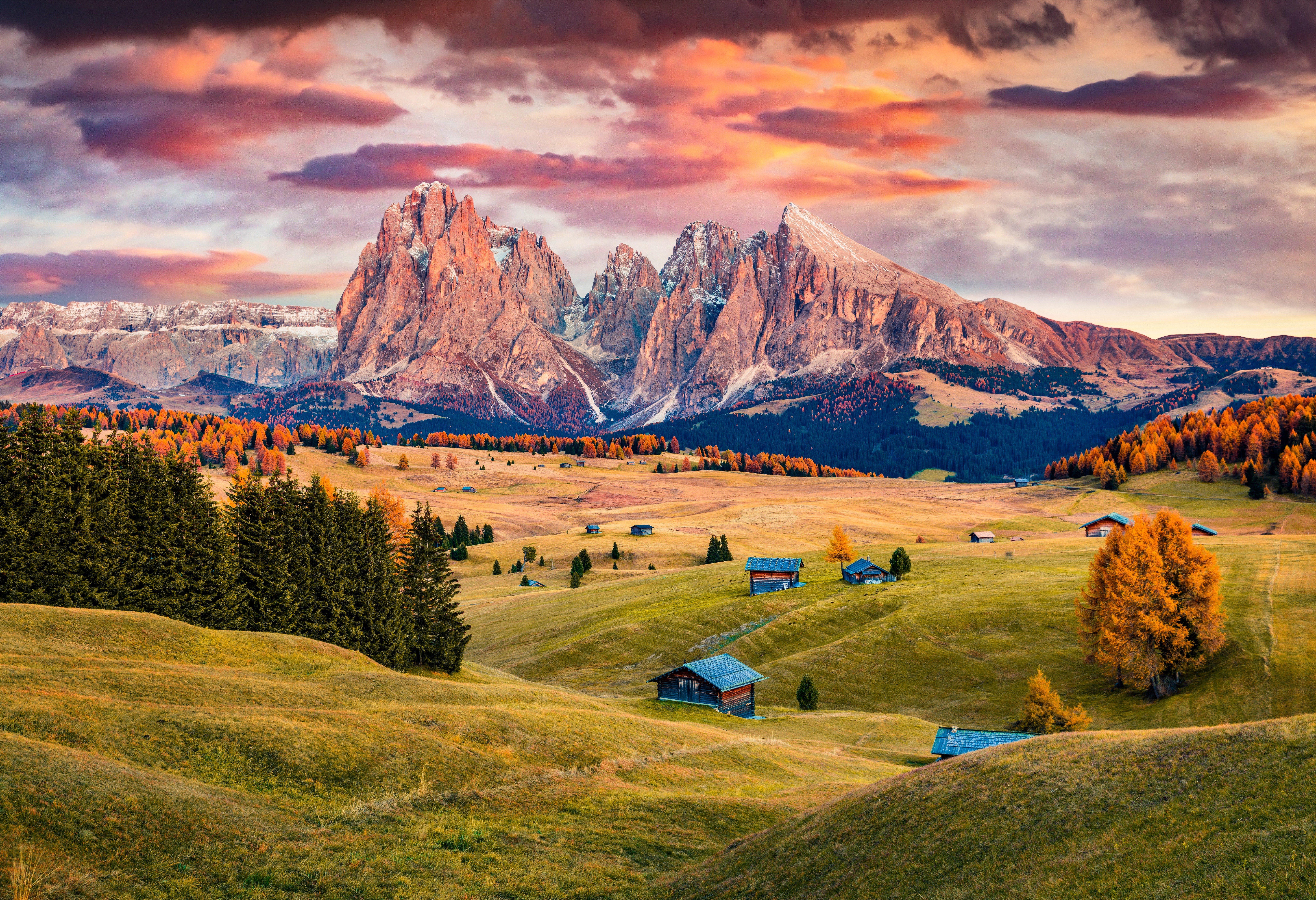 4K Dolomites Valley Sunset Landscape in Italy HD Wallpaper