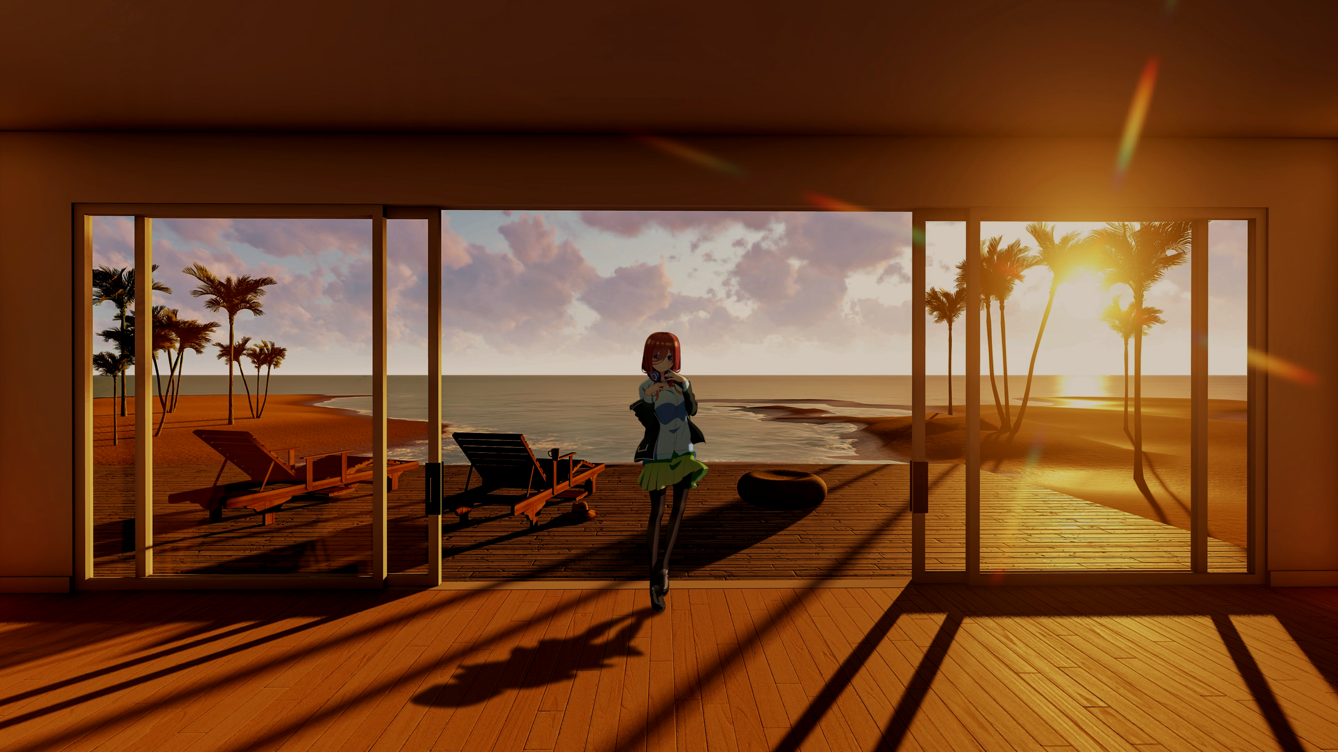4K, anime girls, beach, 5-toubun no Hanayome, digital, picture-in-picture, Nakano Miku HD Wallpaper