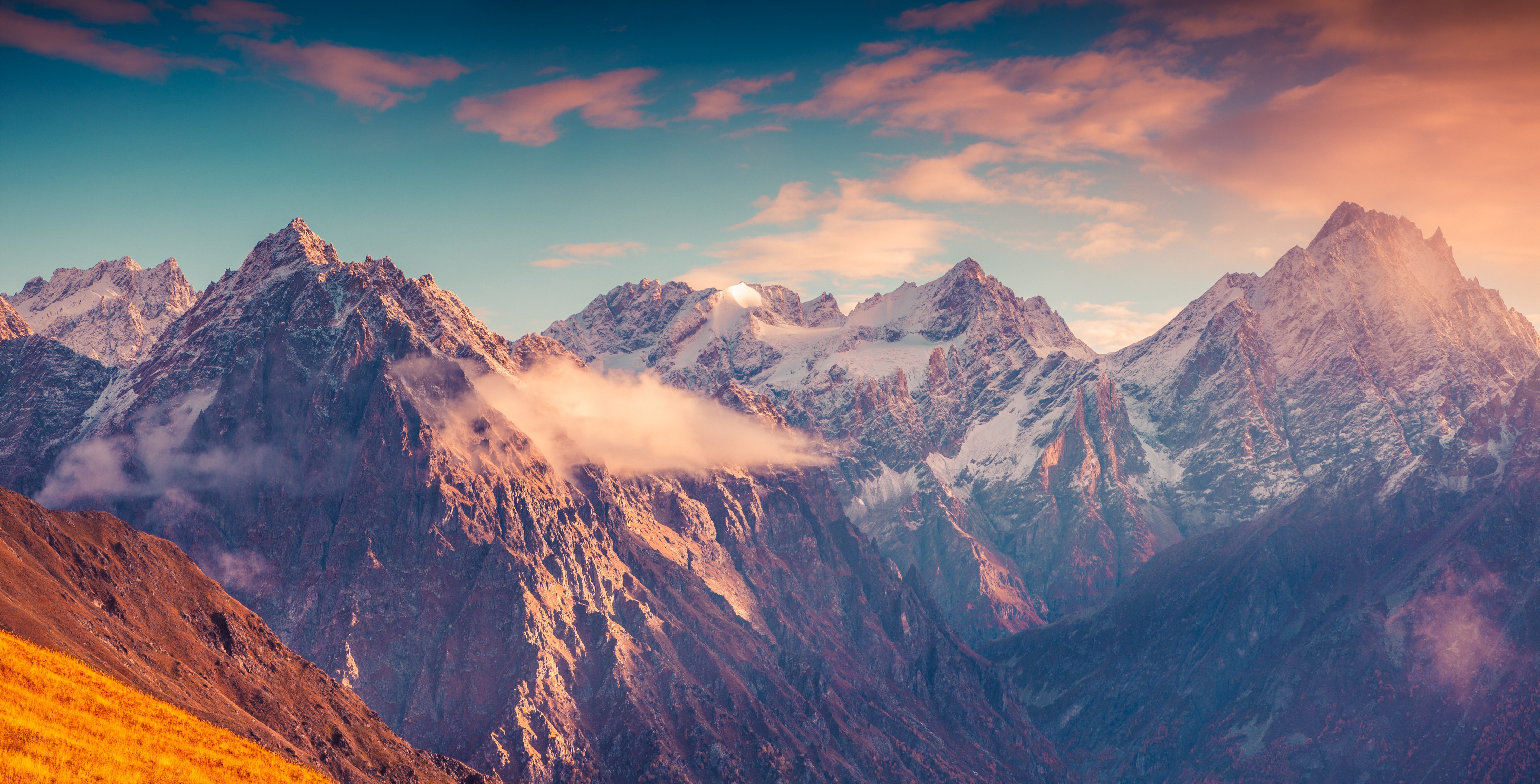 4K Morning Snowy Mountain Landscape with Clouds HD Wallpaper