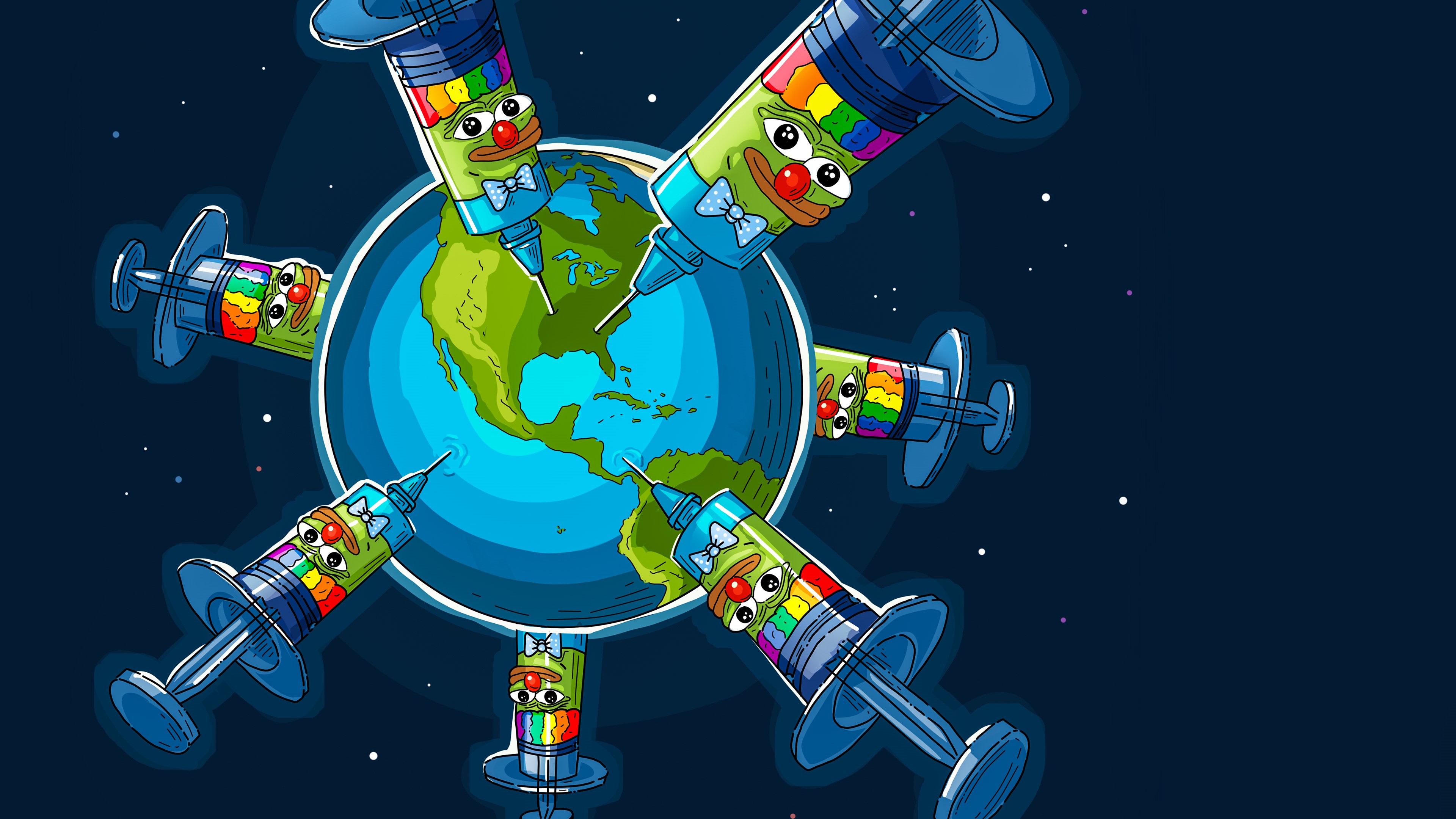 4K, vaccine, satire, Pepe (meme), COVID-19, clowns, Honkler HD Wallpaper