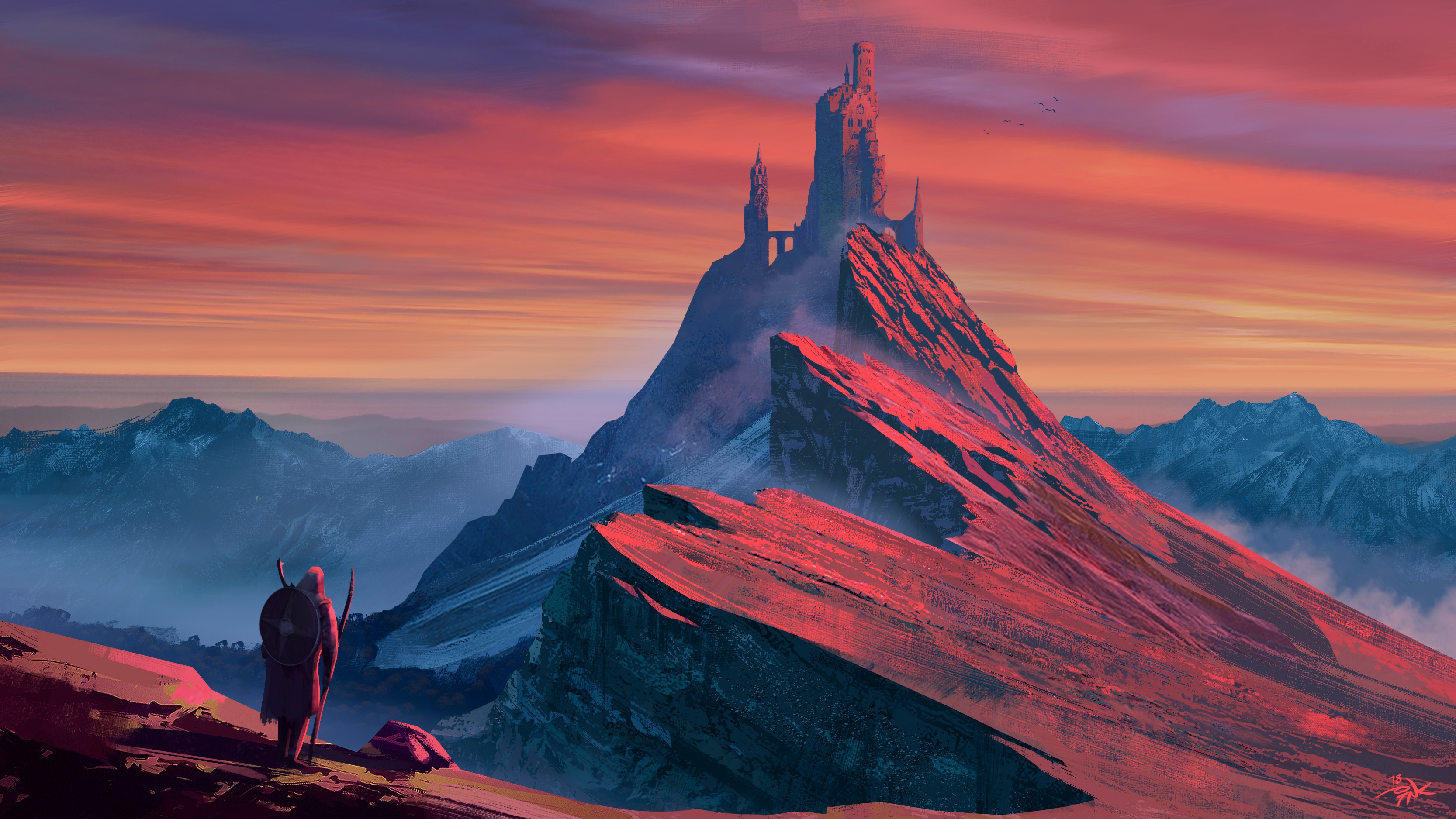 mountains, artwork, fantasy art, digital art HD Wallpaper