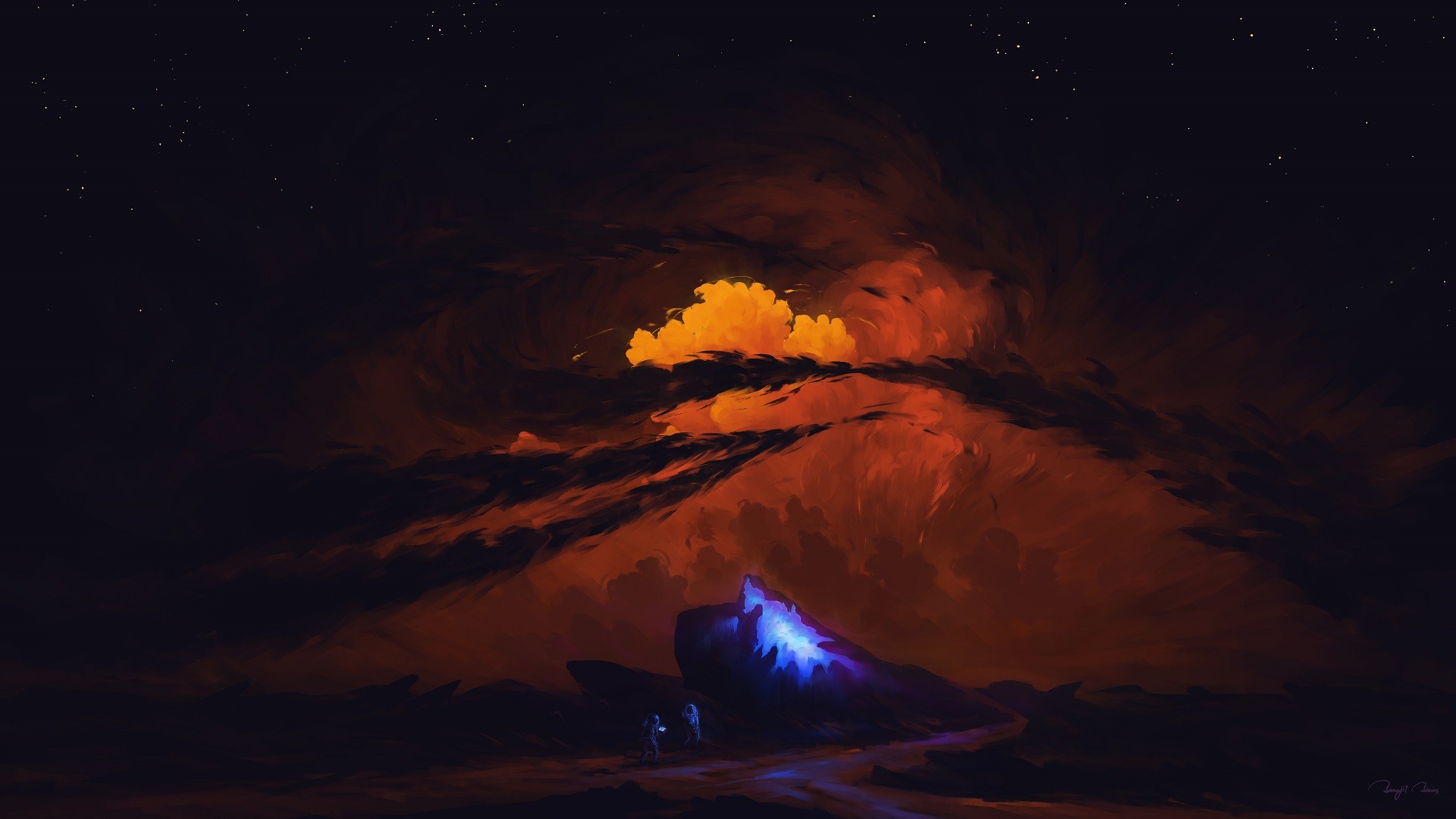 sky, illustration, dark, digital art, BisBiswas, artwork, stars HD Wallpaper
