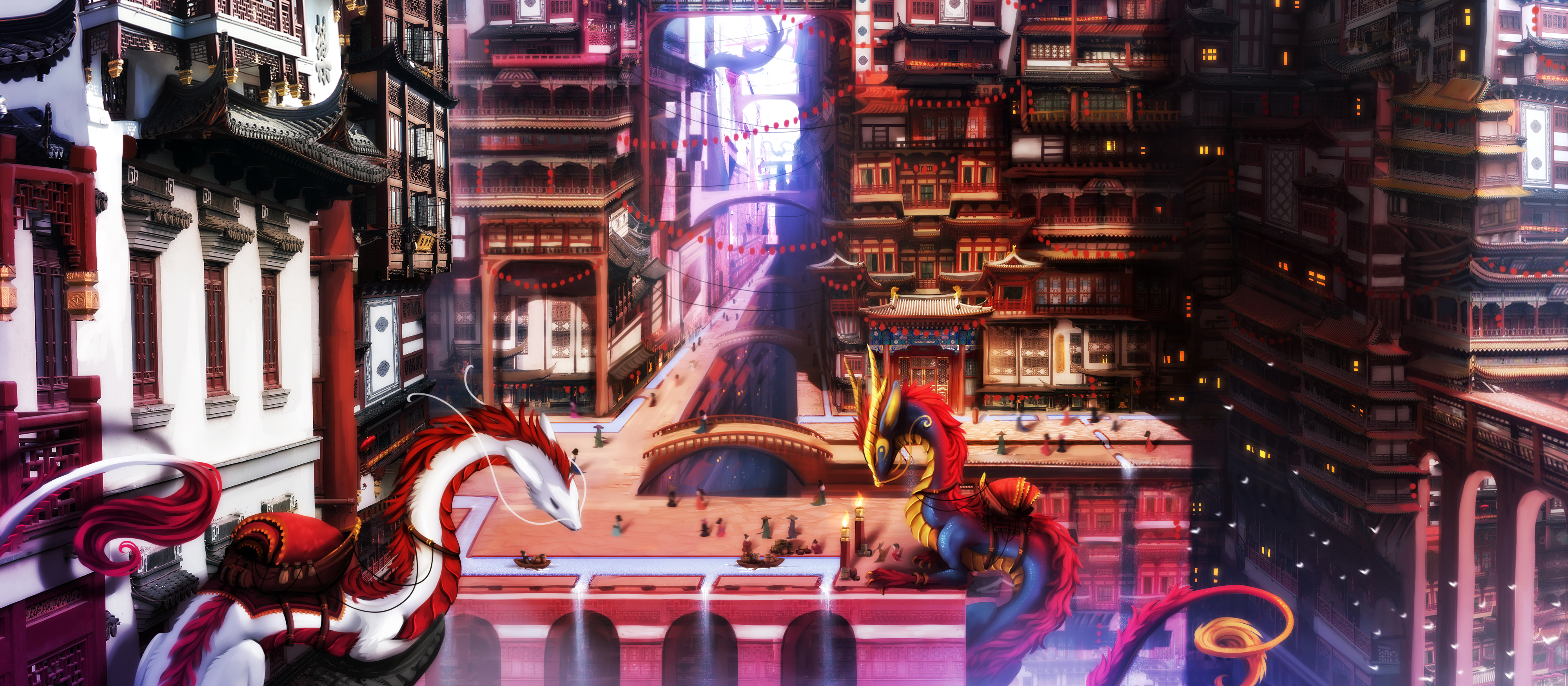 4K, Neytirix, dragon, mythology, chinese dragon, city, loong HD Wallpaper