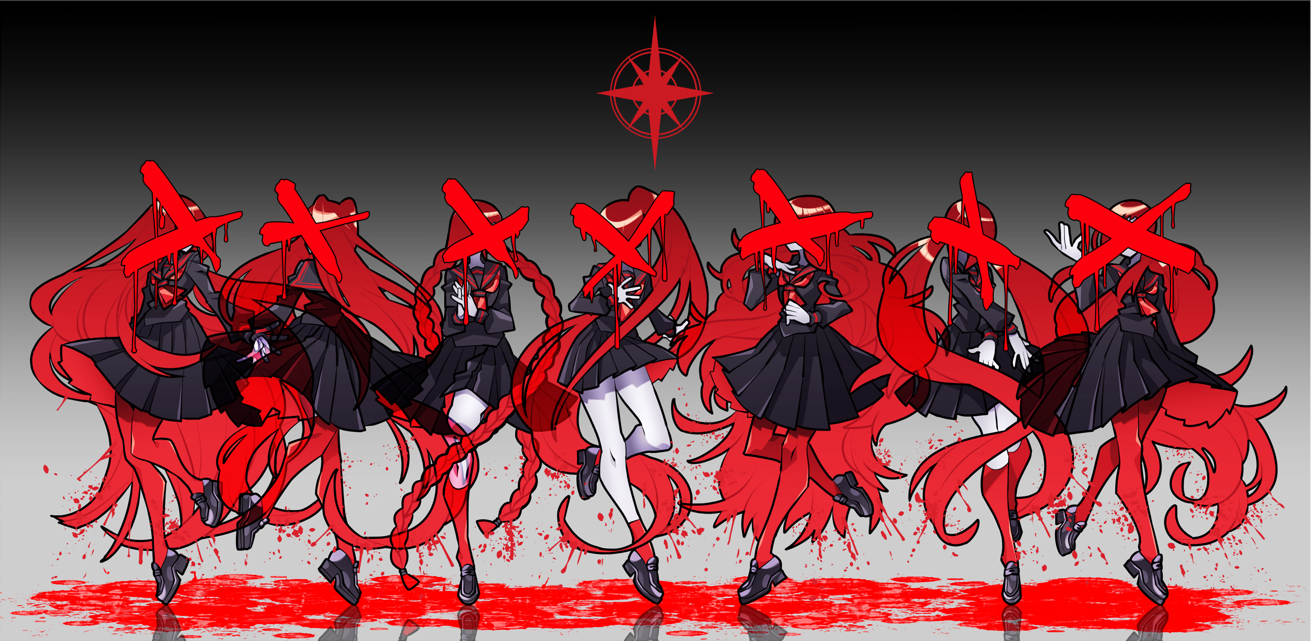 red, blood, long hair, Senmu, school uniform HD Wallpaper
