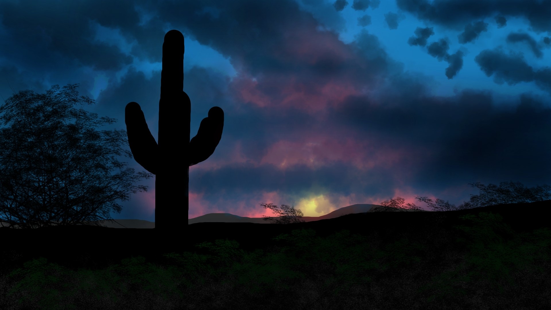 digital painting, cactus, nature HD Wallpaper