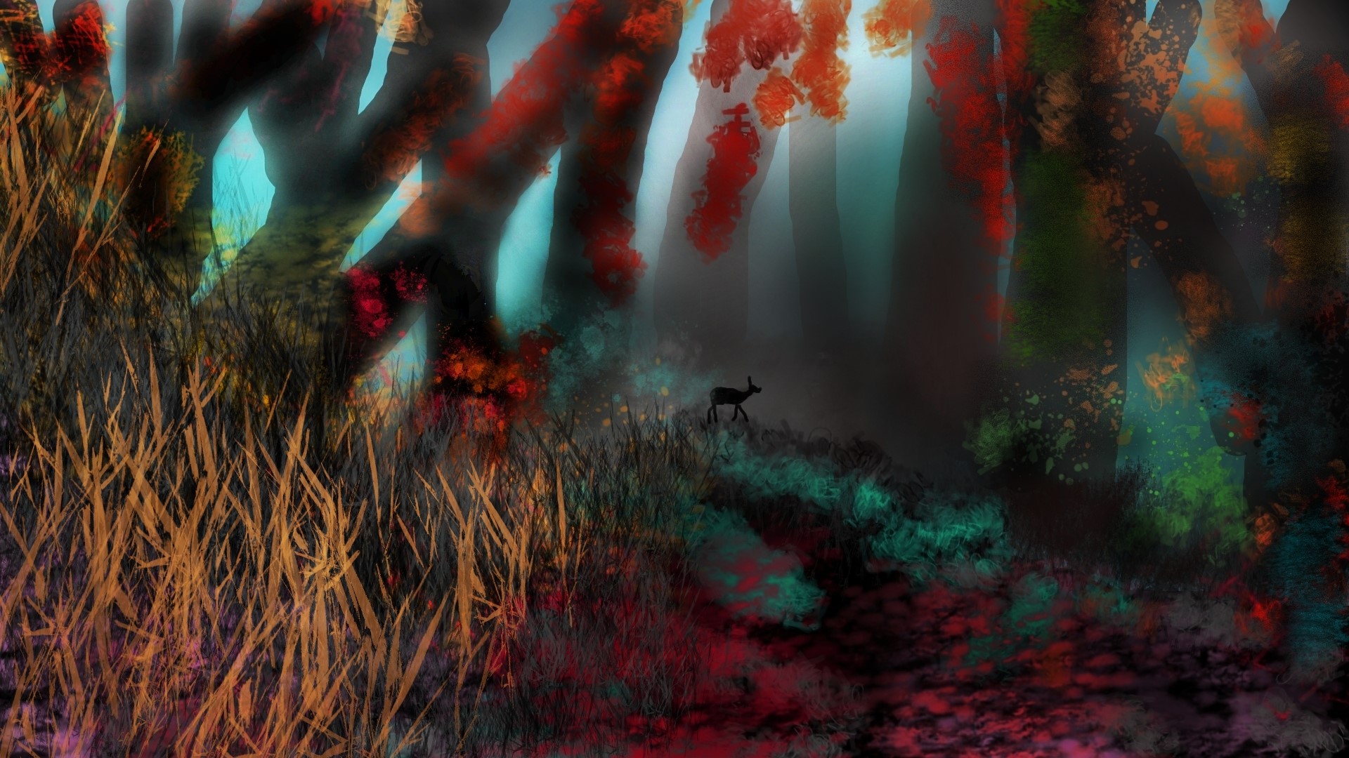 trees, nature, digital painting HD Wallpaper