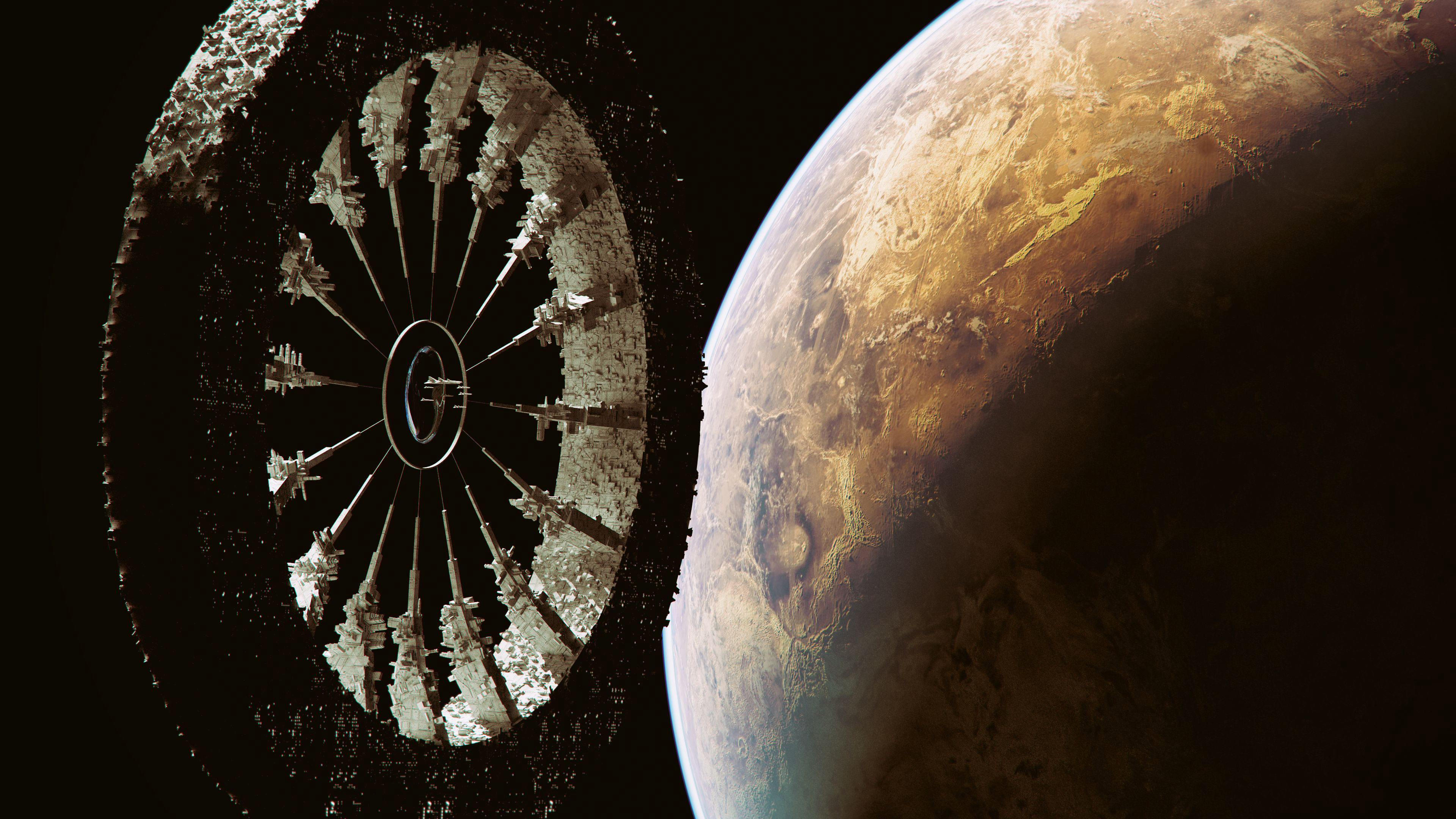 4K, space, spaceship, planet, artwork HD Wallpaper