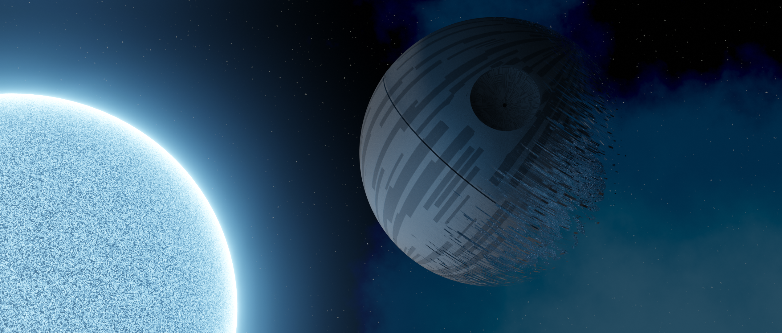 space clouds, stars, 3D graphics, Star Wars, science fiction, Sun, space art, Death Star, space, Blender HD Wallpaper