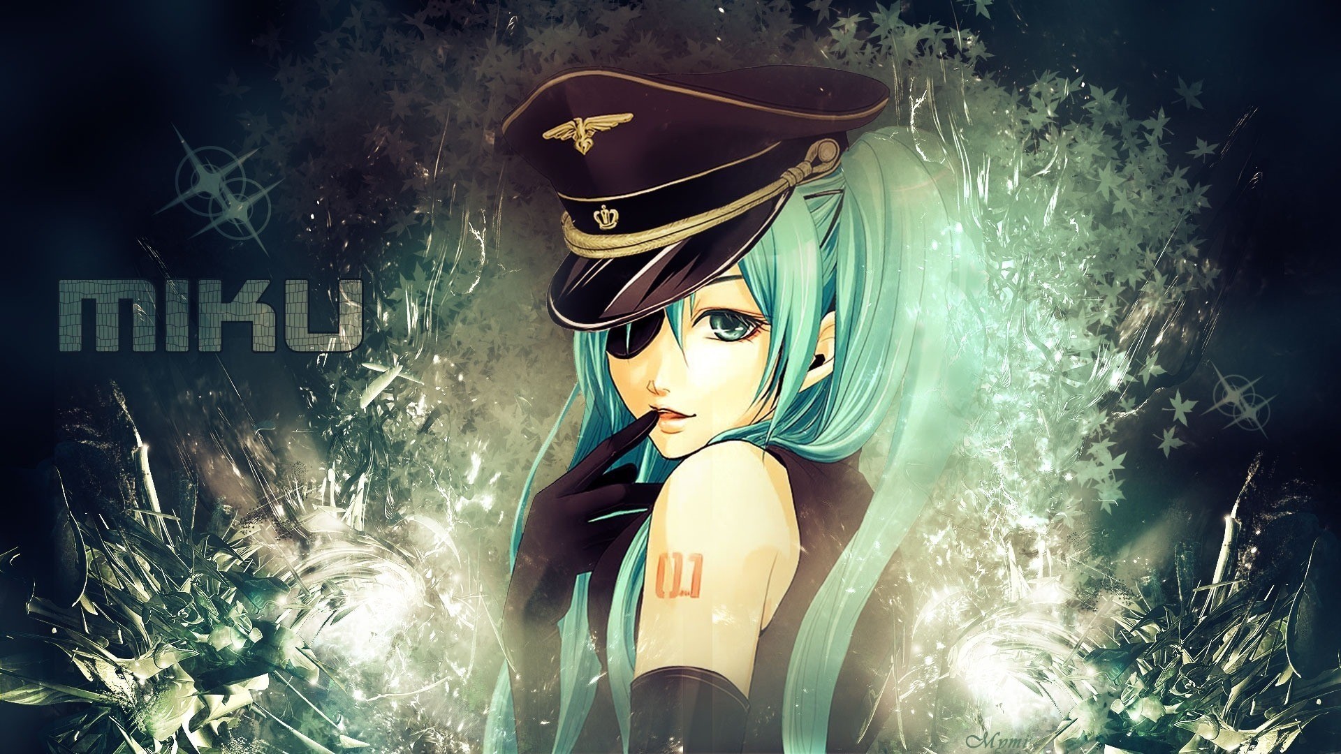 Vocaloid, anime girls, eyepatches, looking at viewer, aqua hair, Hatsune Miku HD Wallpaper