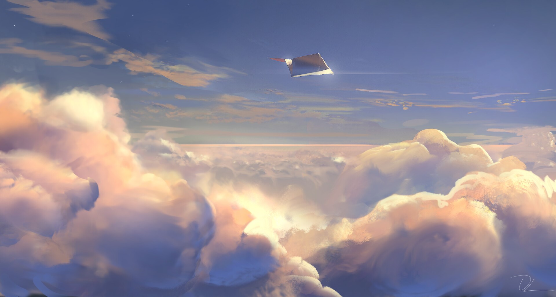 airplane, artwork, sky, paper planes, clouds HD Wallpaper