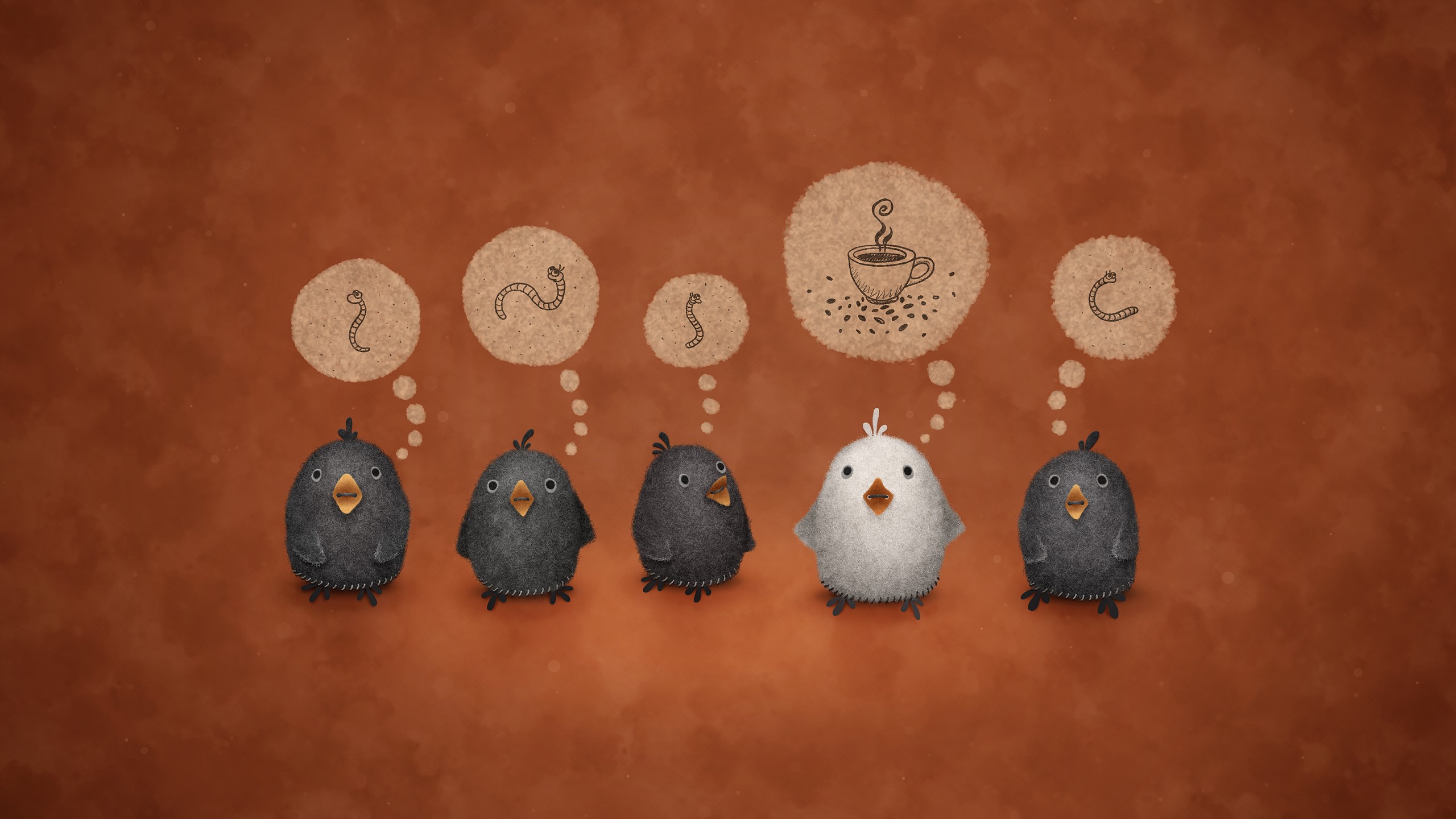 humor, cup, birds, food, animals, worm, coffee HD Wallpaper