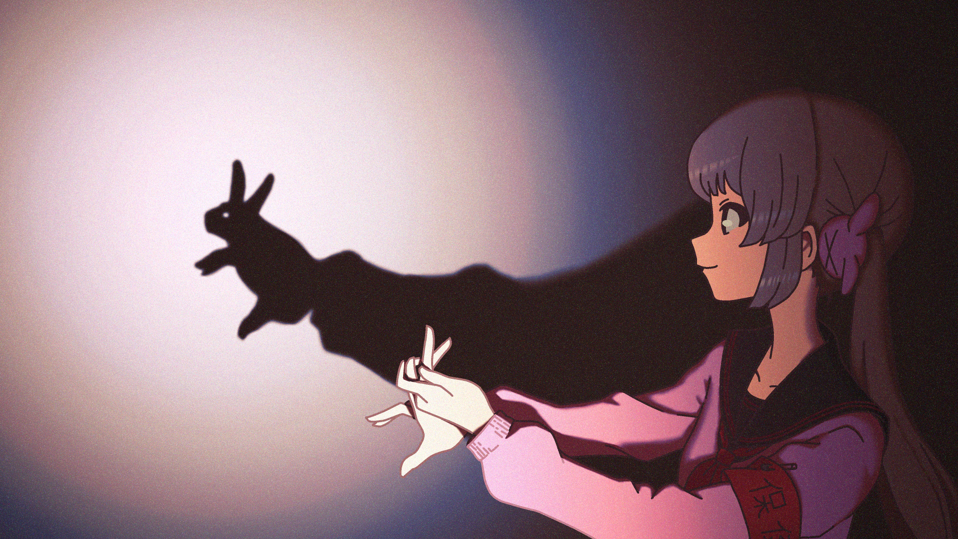 rabbits, anime, anime girls, sailor uniform, Natori Sana, shadow, light effects, brunette, long hair, wall, barrette HD Wallpaper