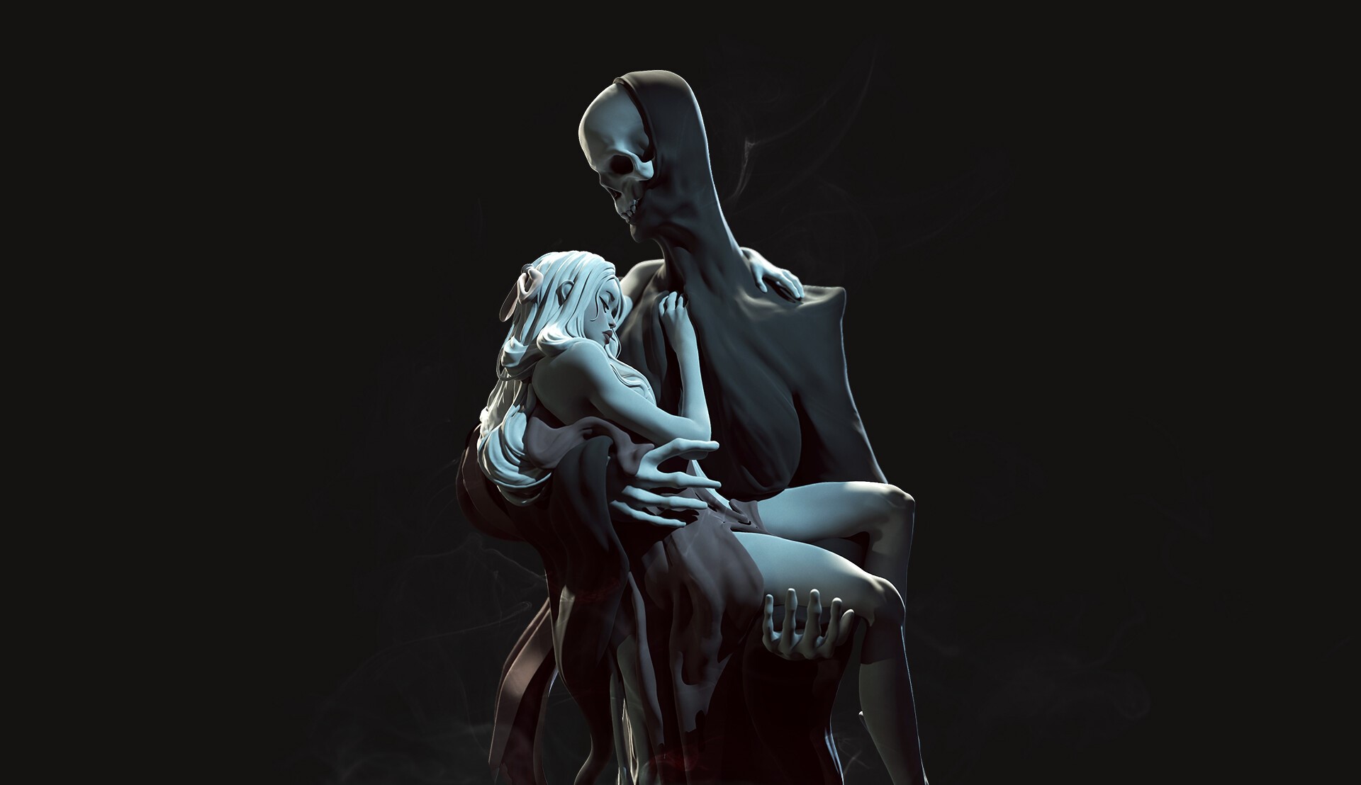 black background, simple background, women, Natalia P. Gutiérrez, Grim Reaper, fantasy girl, fantasy art, artwork HD Wallpaper