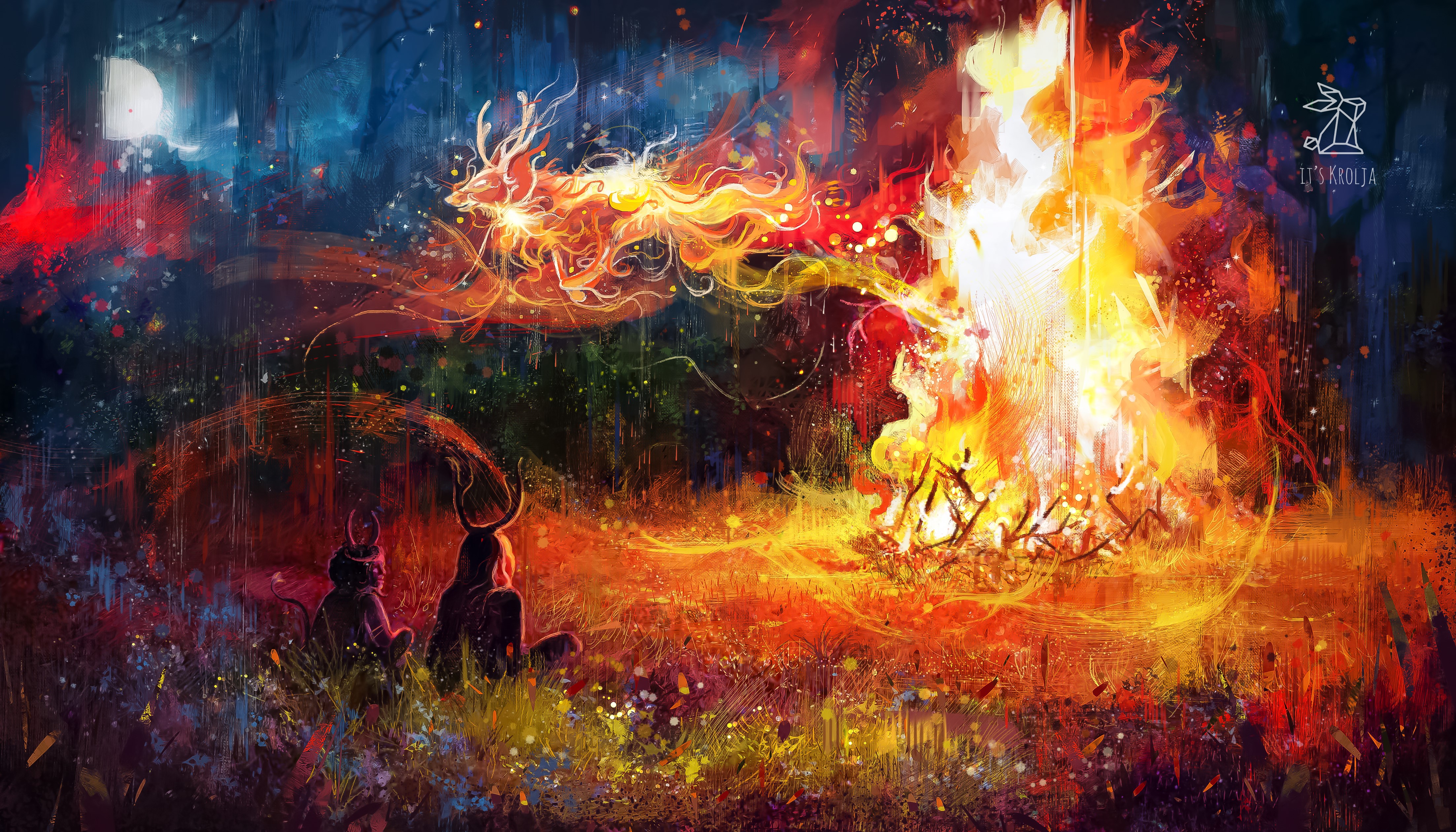 4K, night, fantasy painting, itskrolja, digital art HD Wallpaper