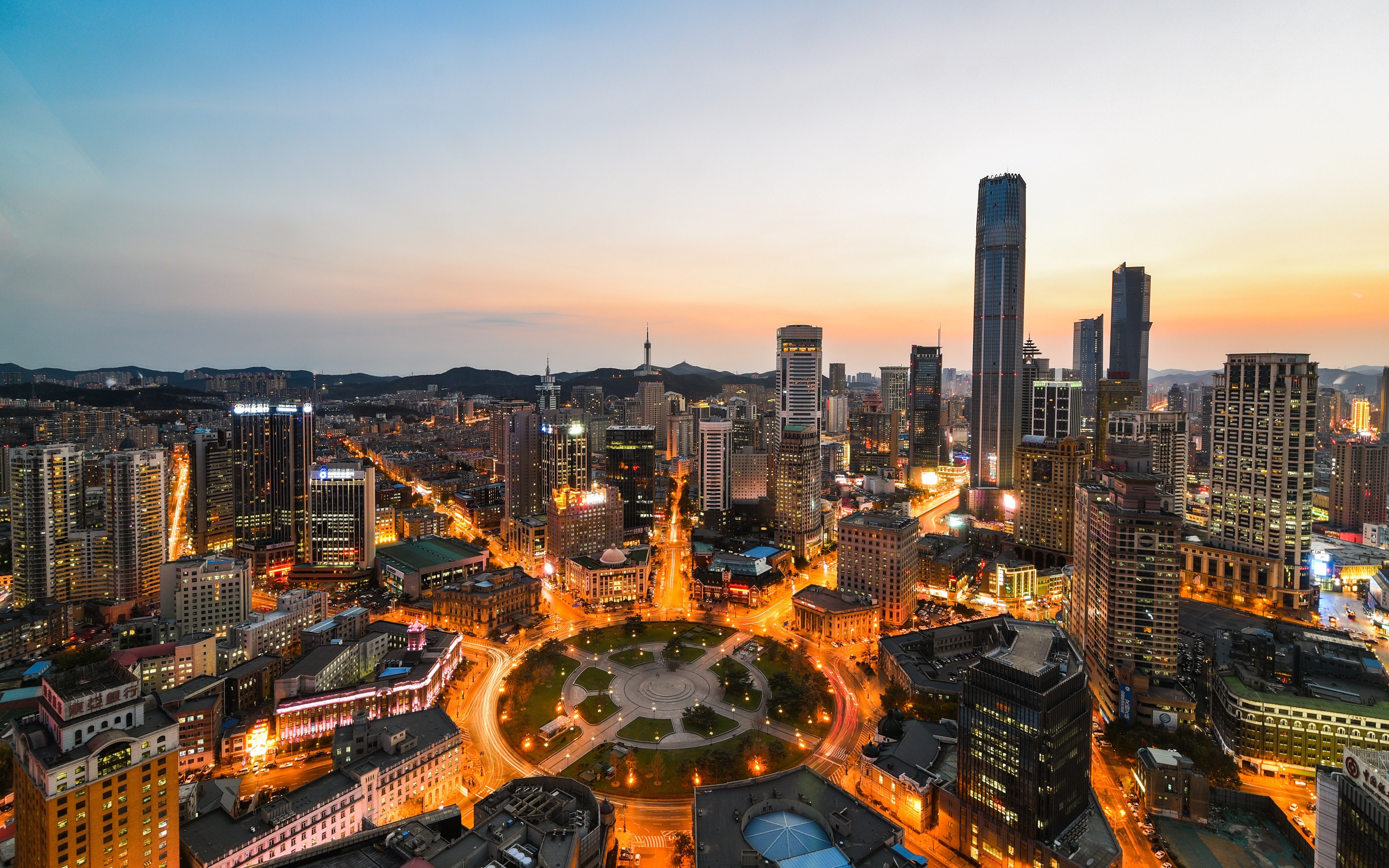 4K, Dalian, chinese city, China, city lights HD Wallpaper