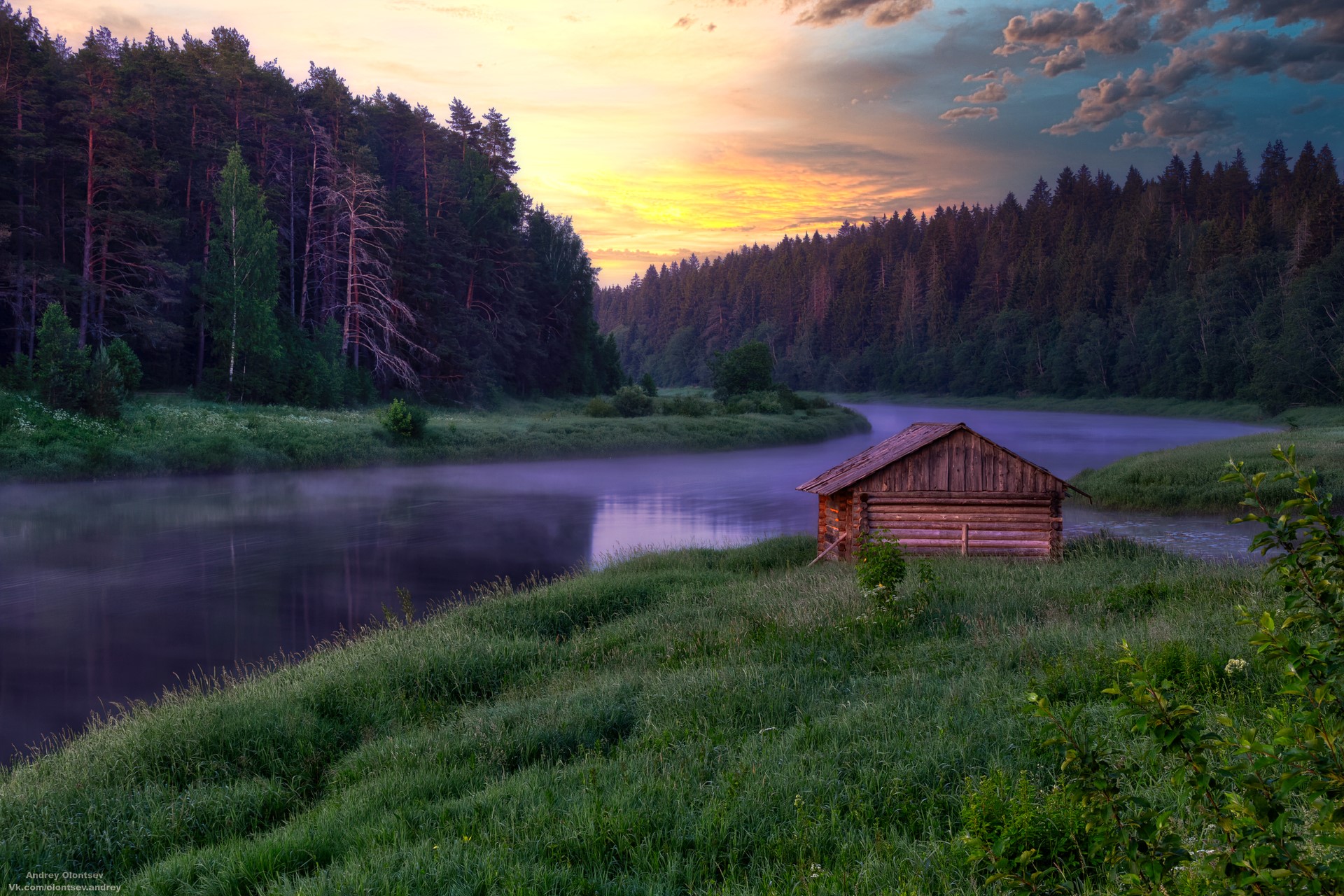 water, sunset, clouds, outdoors, photography, forest, cabin, grass, lake, landscape, sky, nature, trees HD Wallpaper