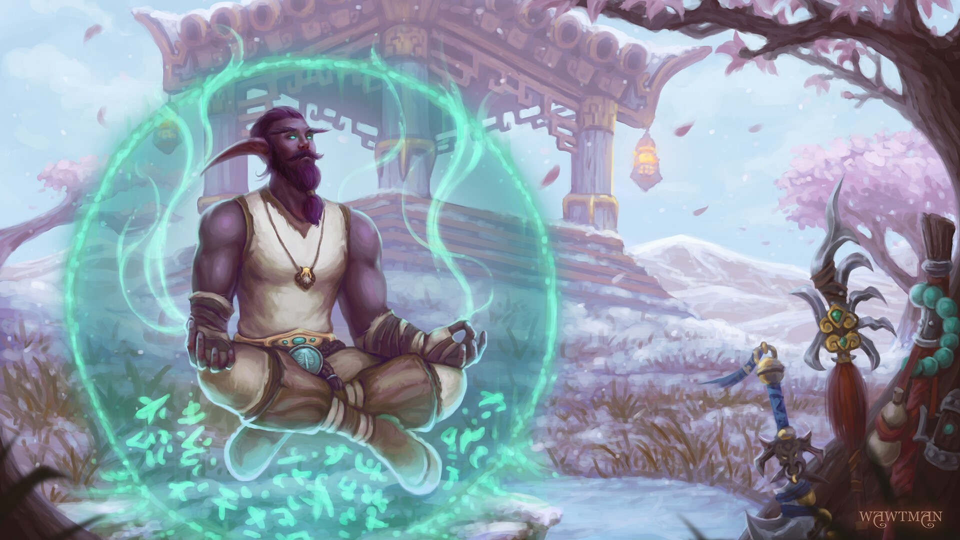 Ilya Vatutin, cyan, World of Warcraft, digital art, digital, meditation HD Wallpaper