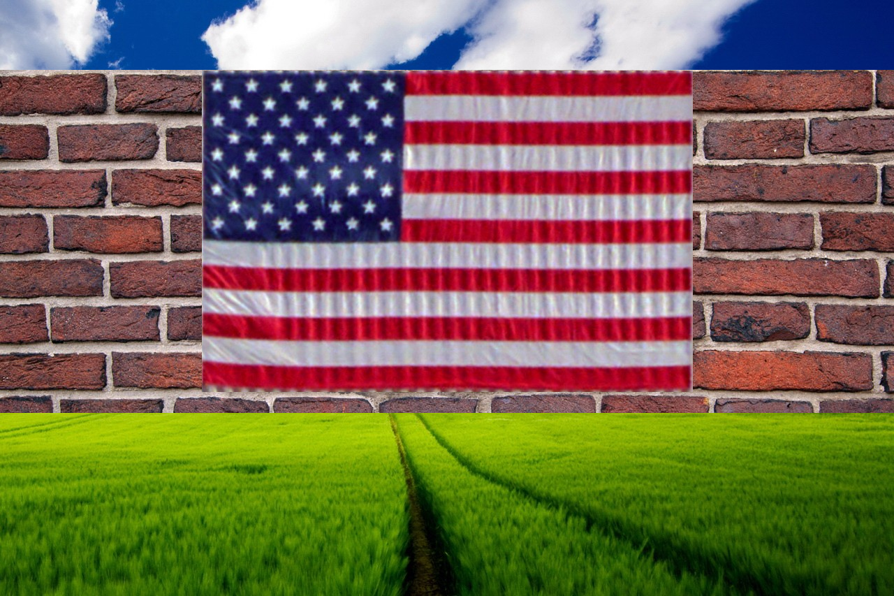 clouds, wall, bricks, propaganda, USA, Stars and Stripes HD Wallpaper