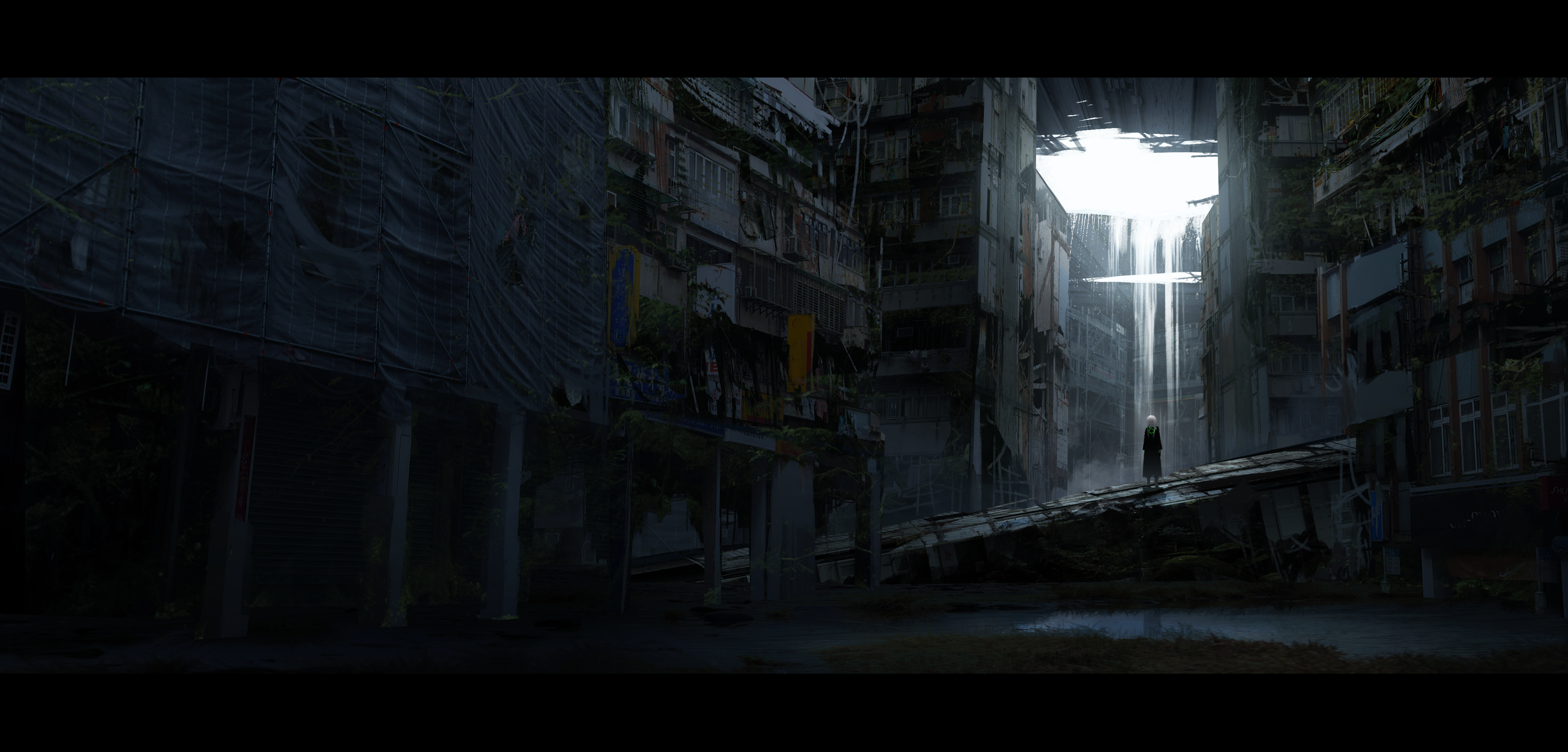 4K, Kowloon (City), Asteroid (artist), ruins HD Wallpaper