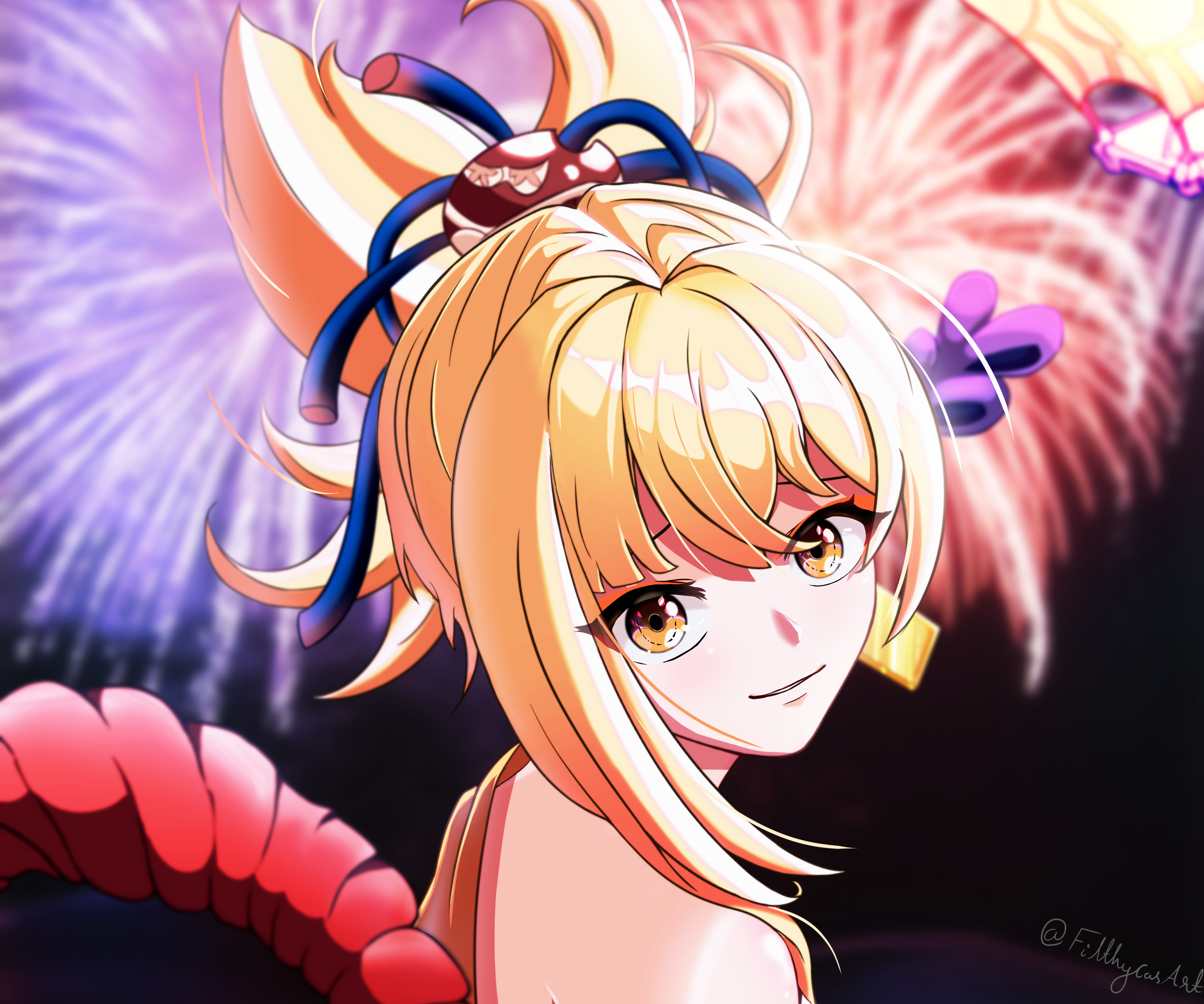 Yoimiya Genshin Impact Fireworks HD Wallpaper