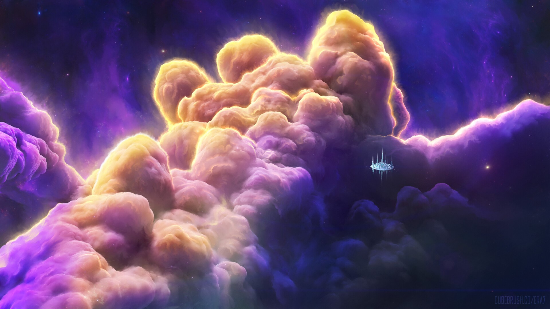 space, fantasy art, clouds, ArtStation, spaceship, digital art, sky, Yuliya Zabelina HD Wallpaper